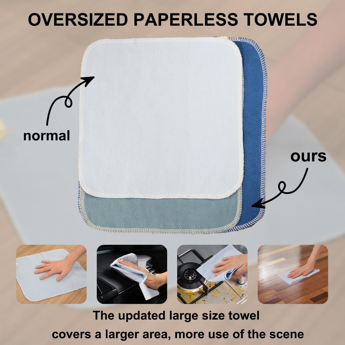 Chloven Reusable Paper Towels Washable - Jumbo Large Cotton Cloth Paperless Paper Towels for Kitchen, 30 Pack
