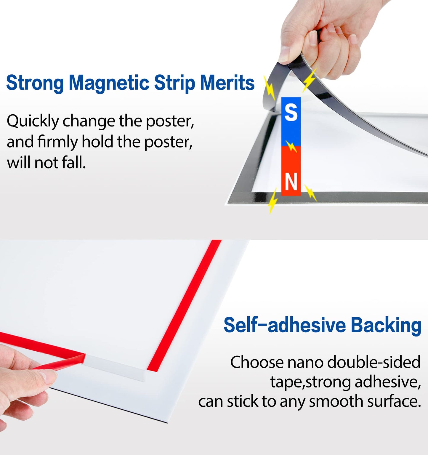VAIIGO Acrylic Sign Holder 8.5" x 11" Wall Mount, Self Adhesive Magnetic Display Frame with Nano Tape, Plastic Clear Document Frame for Office, Store, School, Home, Wall Picture Frame (Silver, 5Pack)