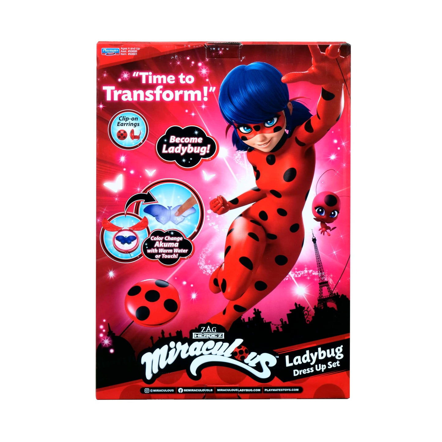 Miraculous Ladybug Dress Up Set with Yoyo, Color Change Akuma, kwami, mask and Earrings by Playmates Toys