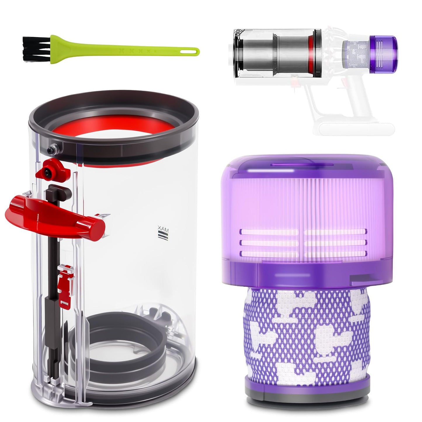 Upgraded Dust Canister Replacement Compatible with Dyson V11 V15 SV14 SV15 SV22 SV28 Vacuum Cleaner, Clear Dust Bin with HEPA Filter, Compatible with Part No. 970050-01 and 965443-01