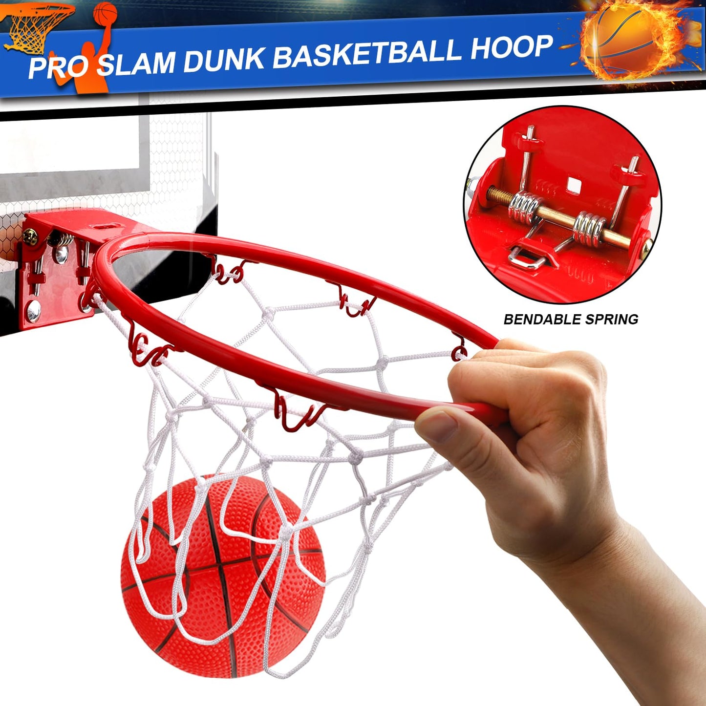 Indoor Over Door Mini Basketball Hoop Set for Kids Adults, Upgrade Wall Mount Basketball Hoop for Wall with Large Dunk Rim, Room Basketball Hoops Game with 4 Small 6" Balls Gift for Boys Girls Teen