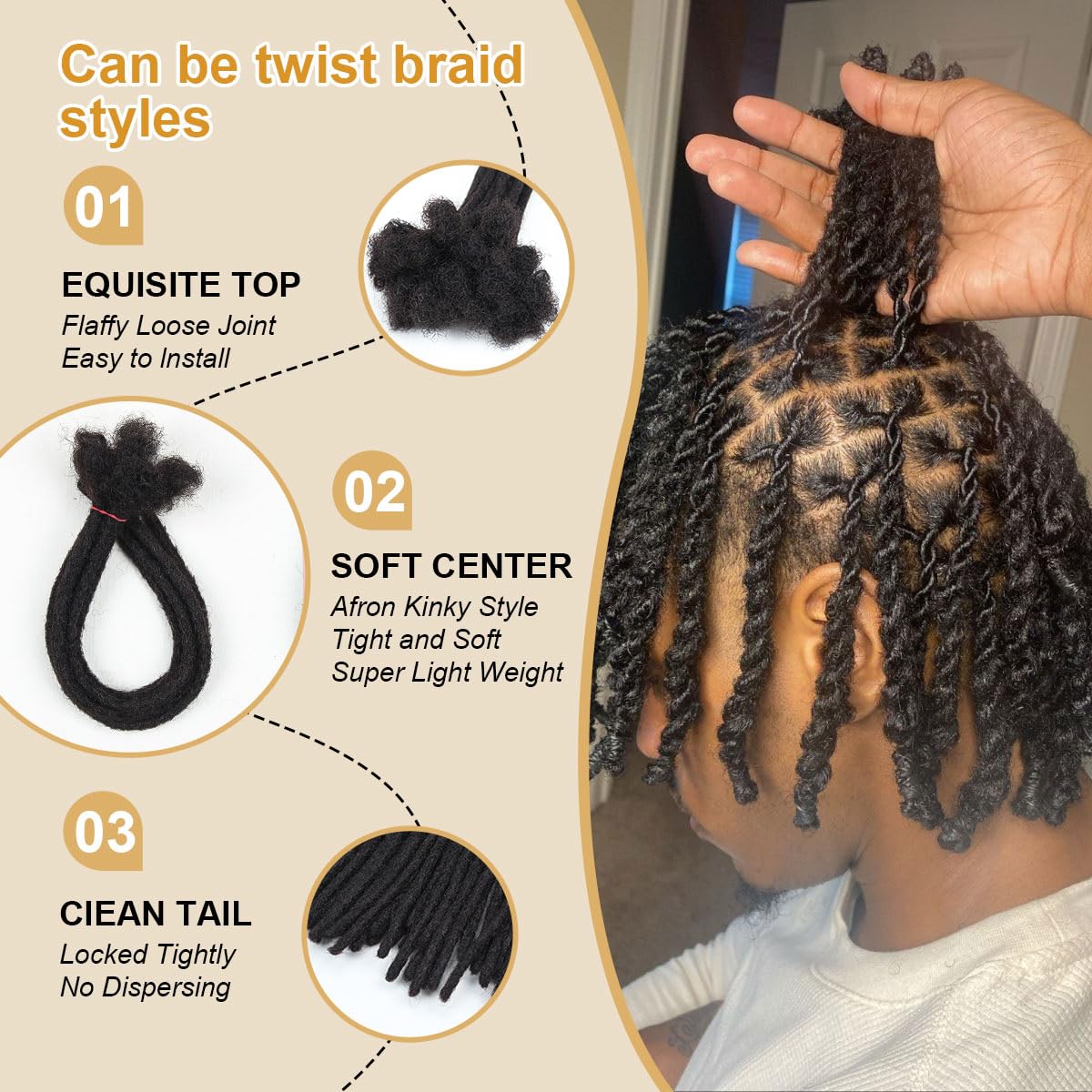 Sangtok 10 inch 40 Strands Loc Extensions Human Hair, 0.6cm Width Real Human Hair Dreadlocks Extensions for Man/Women Full Handmade Dreads Can be Dyed(1B)