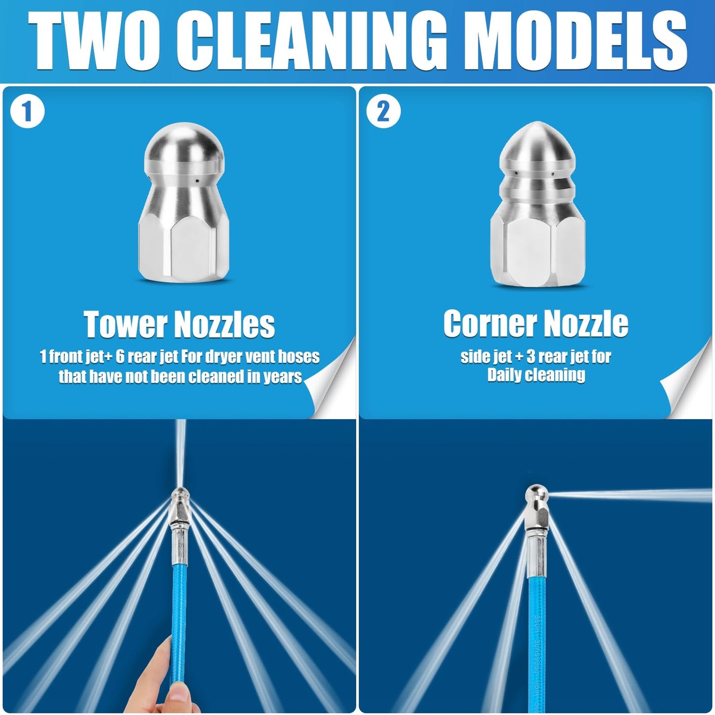 V2ine Cyclone Home Dryer Vent Duct Cleaning Kit：23feet Pressure Hose + 2 Jetter Nozzle + 1/4 Air Quick Connect+ Ball Valve