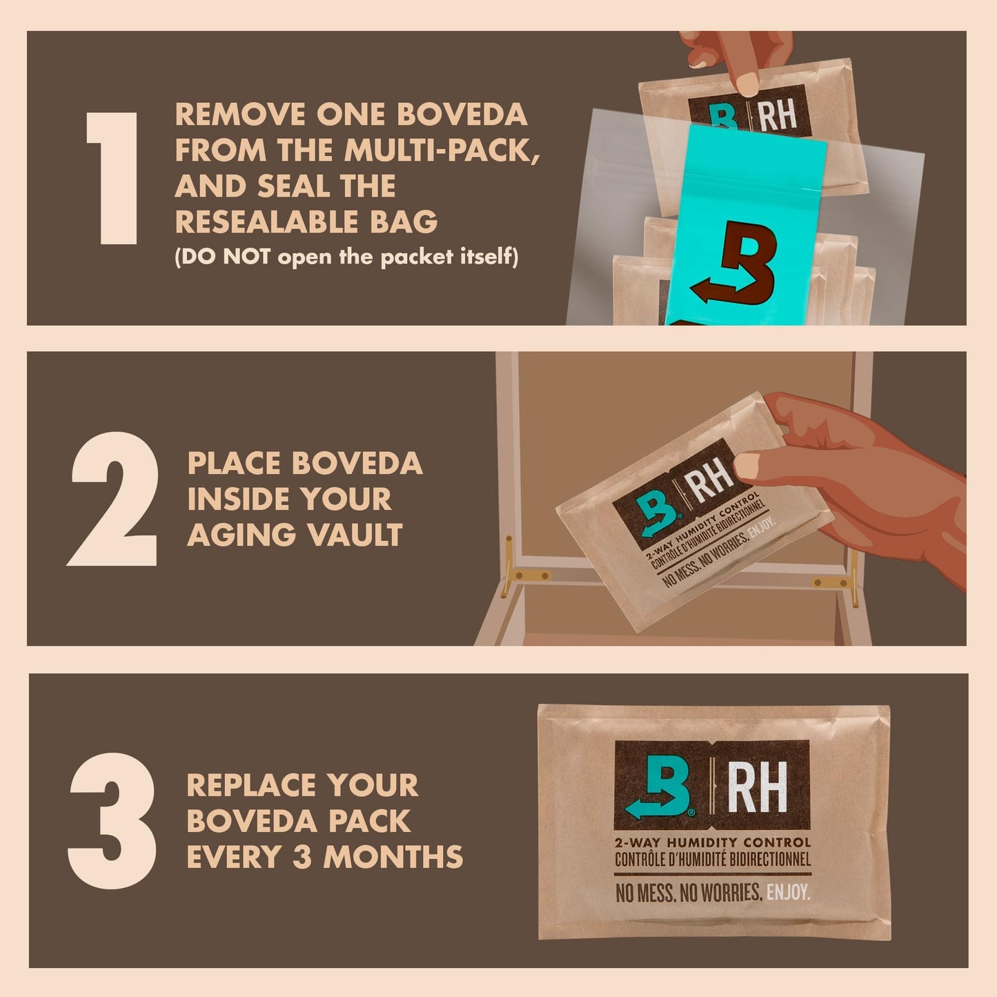 Boveda For Seasoning Two-Way Humdity Control Packs – 84% RH to Season a Wood Humidifier Box (Small- to Medium-Size, Up to 100-Count) – Size 60 – 4 Pack in a Resealable Bag
