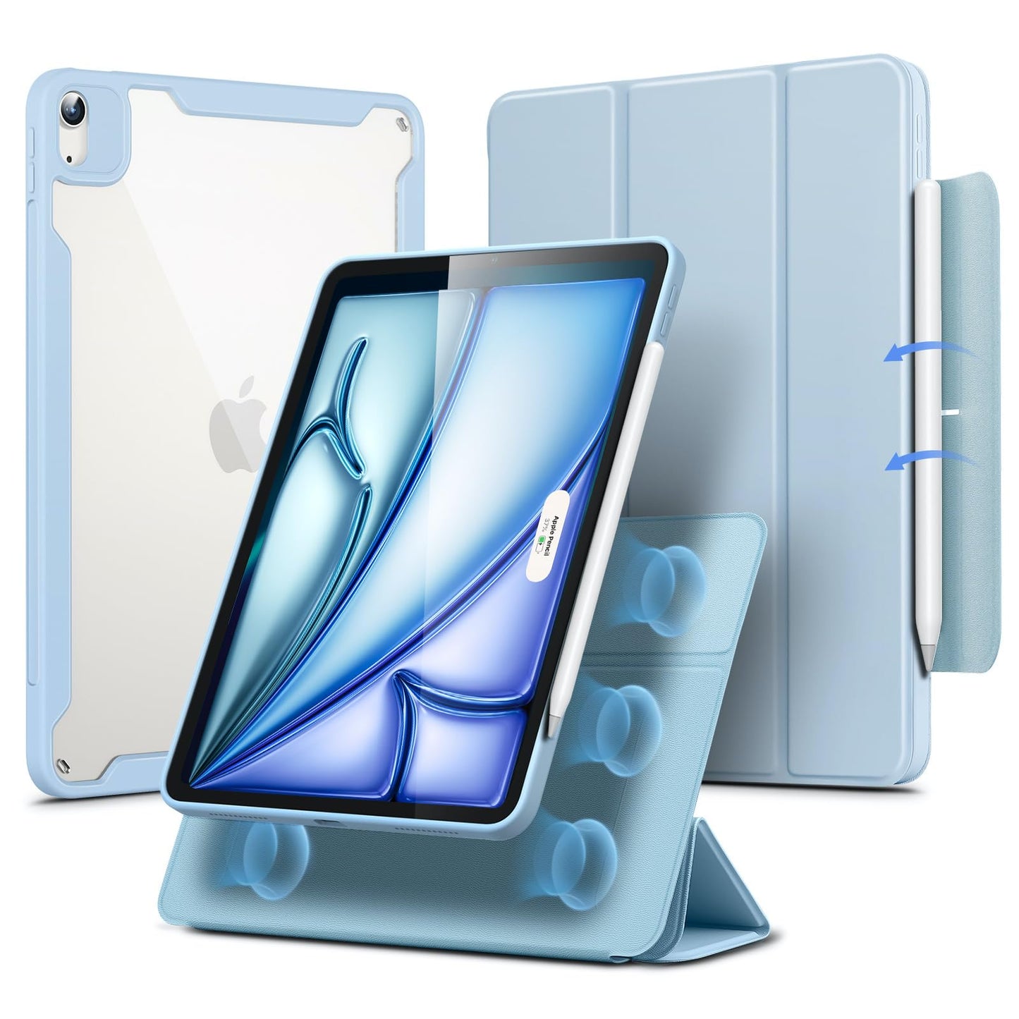 ESR for iPad Air 11 Inch Case M3/M2, iPad Air 7th/6th/5th/4th Generation Case (2025/2024/2022/2020) 10.9 Inch with Pencil Holder, Removable Magnetic Cover, Vertical Stand, Rebound 360 Series, Sky Blue