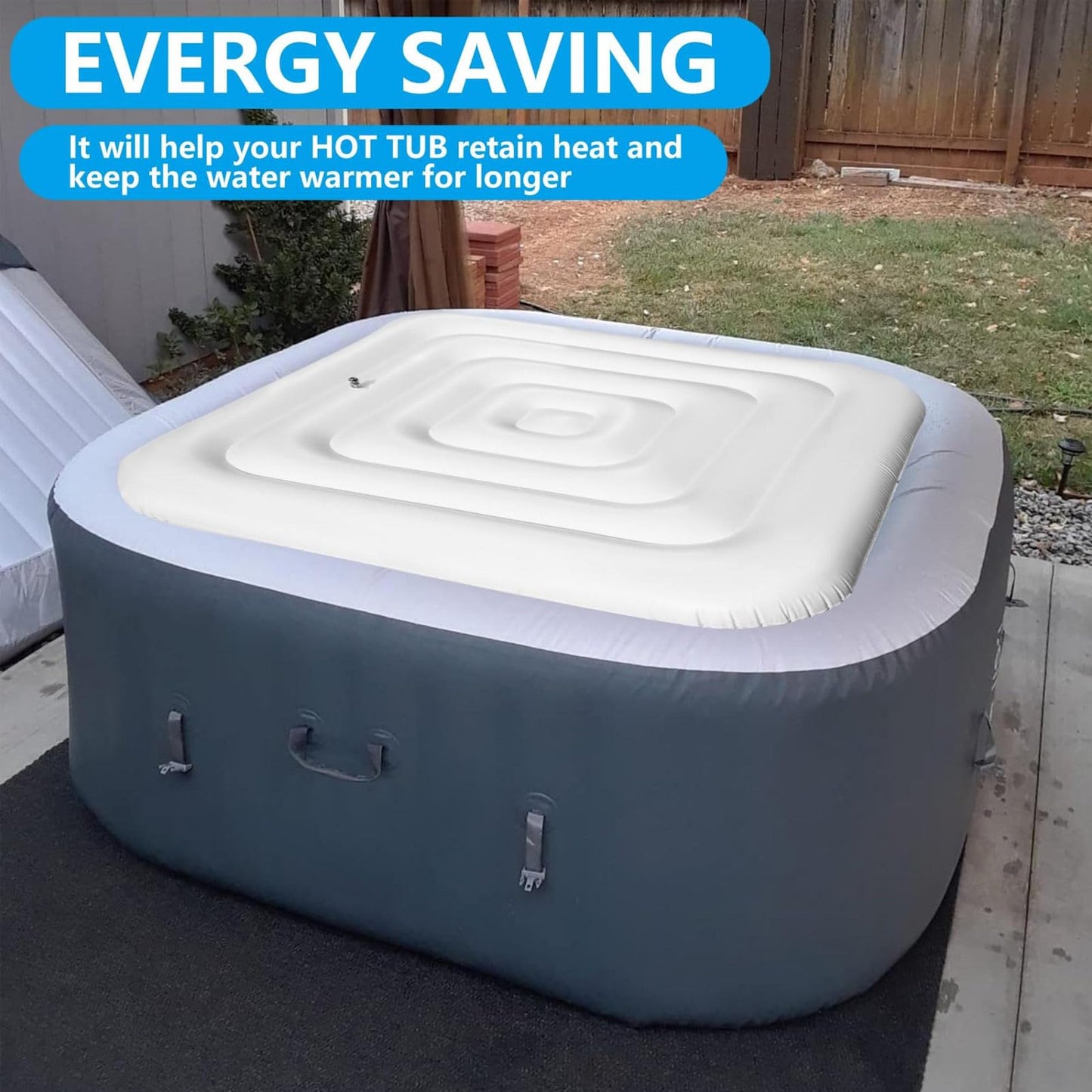 Inflatable Hot Tub Cover, 4.2Ft Square Energy Saving Lid with Dustproof, Rainproof, Insulated, Prevent Freezing, PVC Foldable Protective Cover, for Outdoor