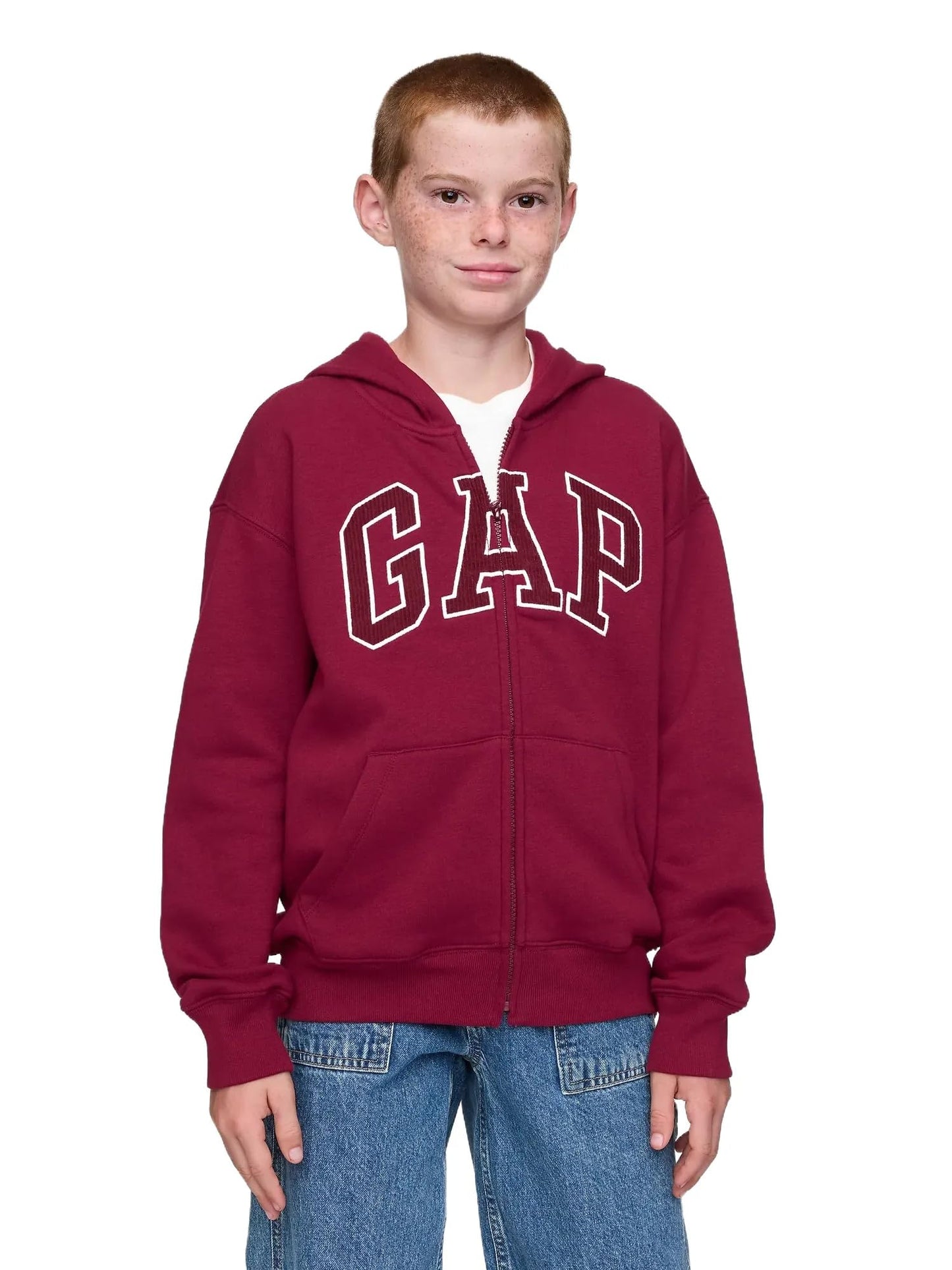 GAP Boys' Heritage Logo Full Zip Fleece Goodie, Red Delicious, X-Large
