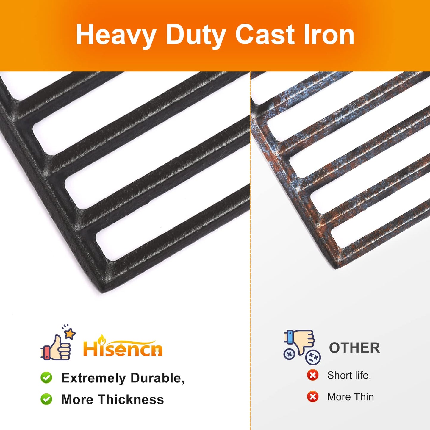 Hisencn Grill Cooking Grates for Dyna Glo DGH474CRP DGH483CRP DGF493BNP DGB494SPB DGF493PNP-D DGB495SDP DGB495SDP-D DGB493SPB DGB463CNP 70-01-911 70-02-656 Cast Iron Replacement Grid Parts 3 Pack