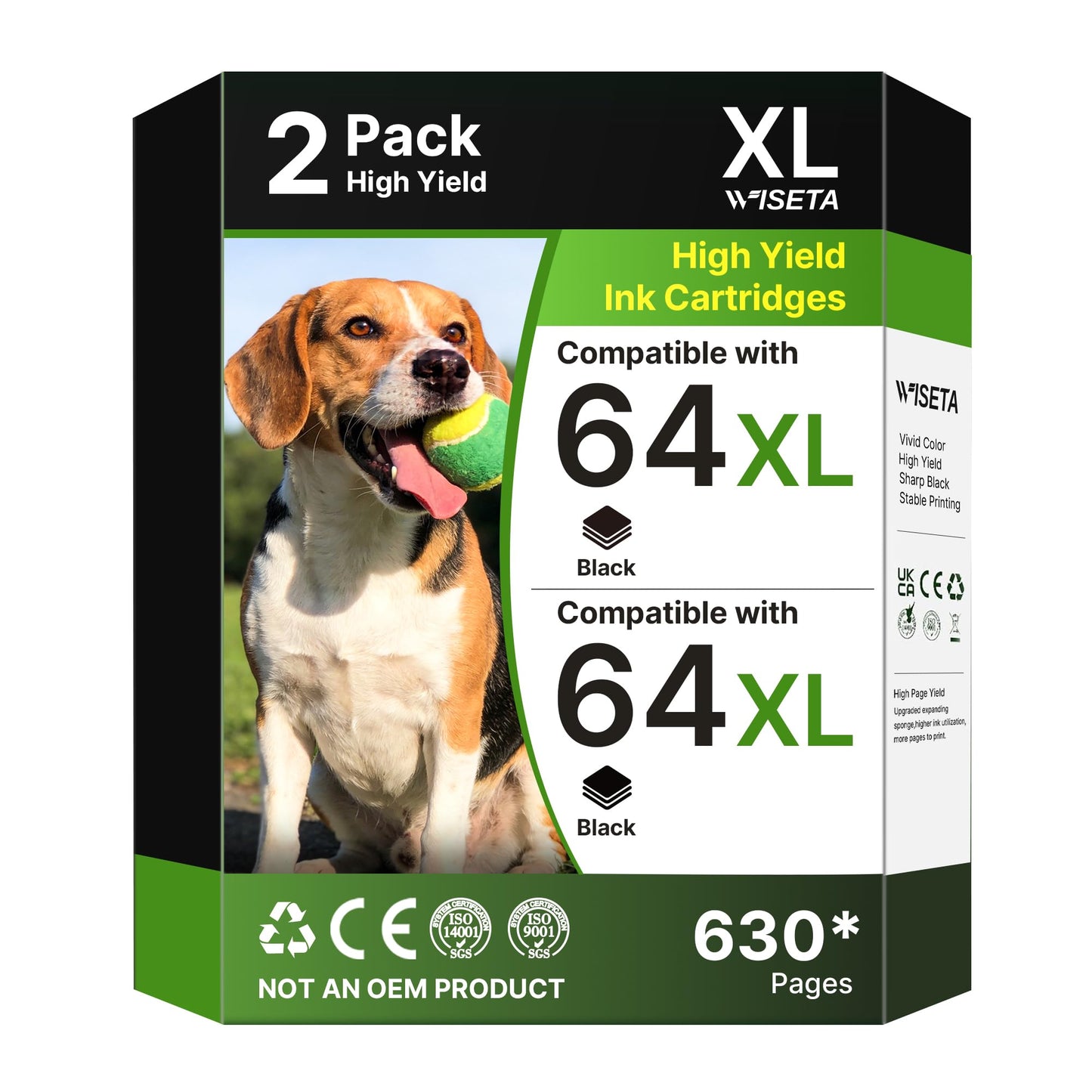 64XL Ink Cartridge Replacement for HP 64 XL Ink HP64XL Combo Pack Cartouche Encre for HP 64XL Work for Envy Photo 6222 6252 6255 6258 7120 7158 7164 7855 7858 7620r 7864 Tango X Printer (2 Black)