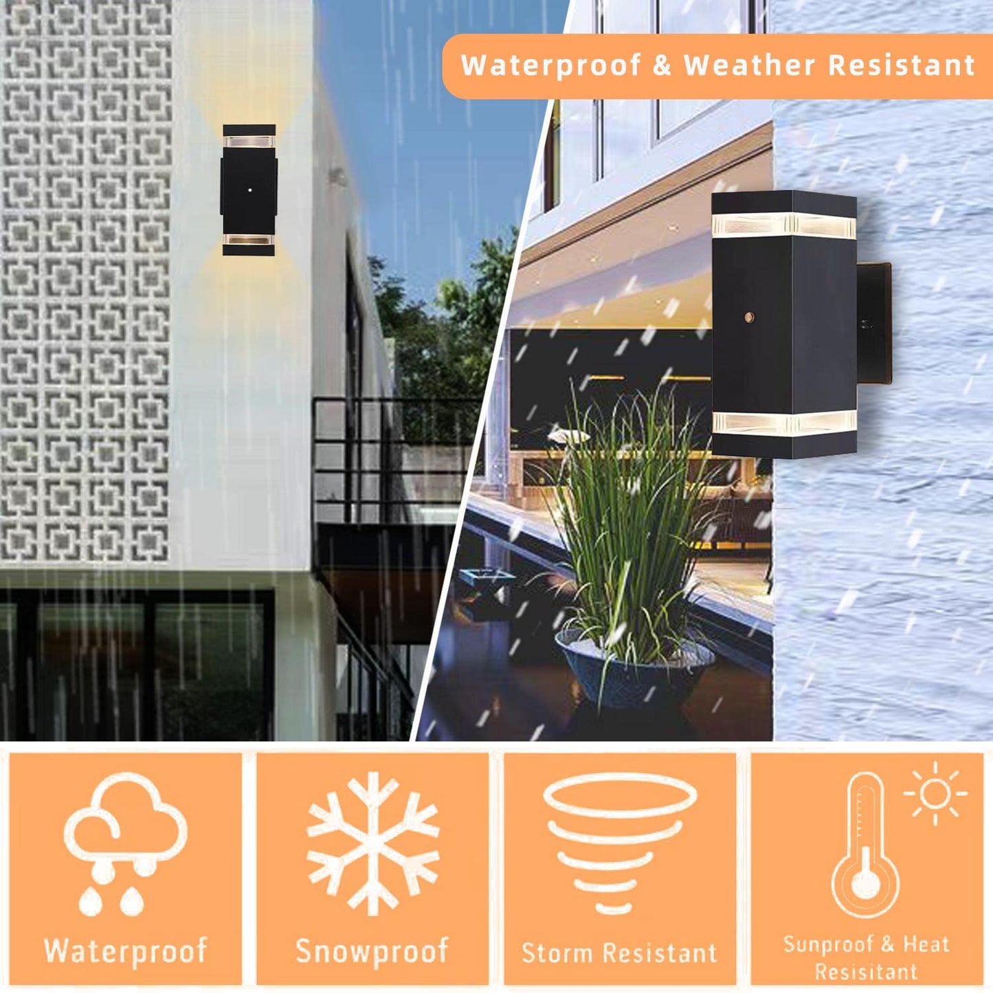 OUTKEIEI Dusk to Dawn Outdoor Wall Lights, 2 Pack Up Down Modern Exterior Light Fixtures Wall Mount, Black Aluminum Waterproof Porch Lighting Front Door Sconces for Outside House