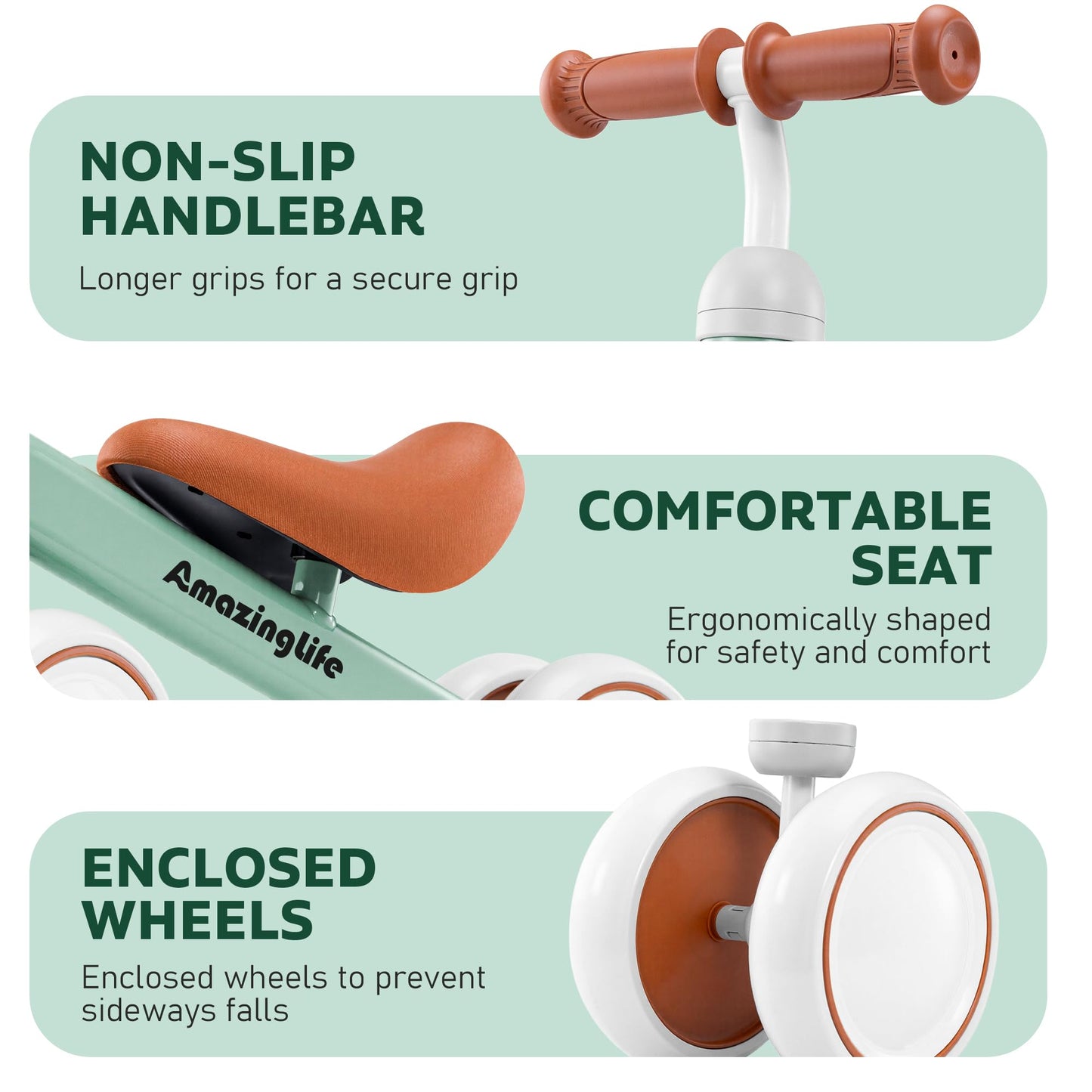 Balance Bike 1 Year Old, 10-24 Months Baby Balance Bike Toys, No Pedal Infant 4 Wheels Toddler Bike, Toddler Ride On Toys, Three Free Cartoon Stickers, First Birthday Gift for Boys Girls, Green