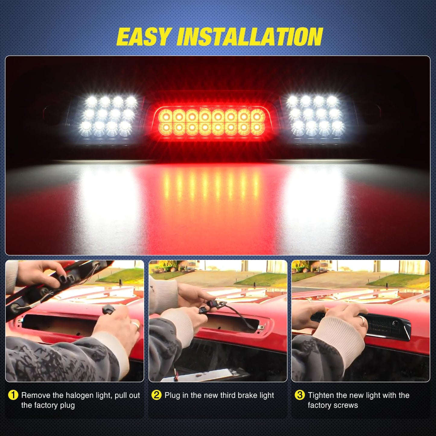 Nilight Third Brake Light High Mount 3rd Stop Reverse Cargo LED Lighting for Chevy Silverado GMC Sierra 1500 2500 3500HD 2014-2018 Pickup Truck Rear Cab Center Tail Lights