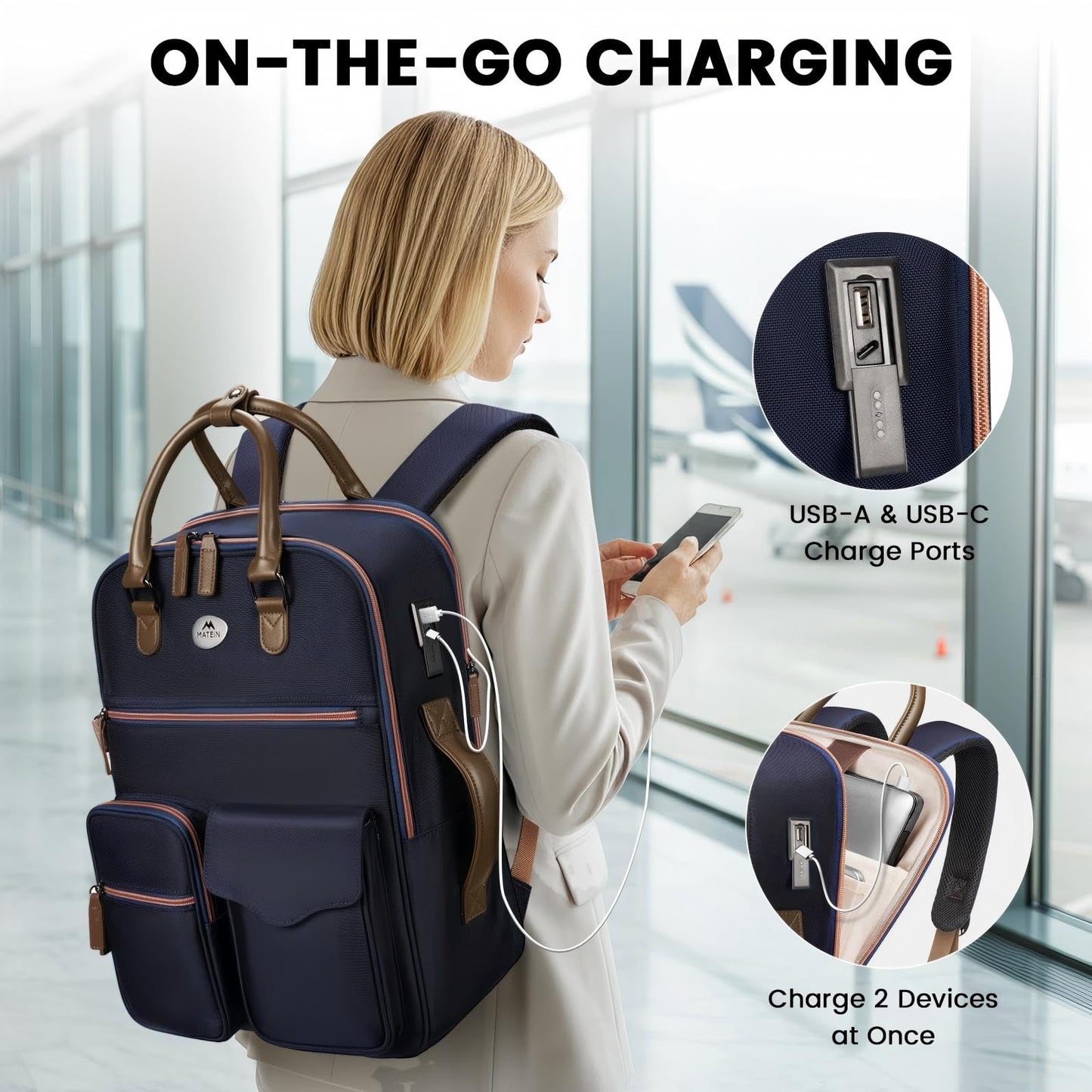 MATEIN 15.6 Inch Laptop Backpack for Women, Work Backpack with USB Charging Port, Womens Travel Backpack for Office, Business