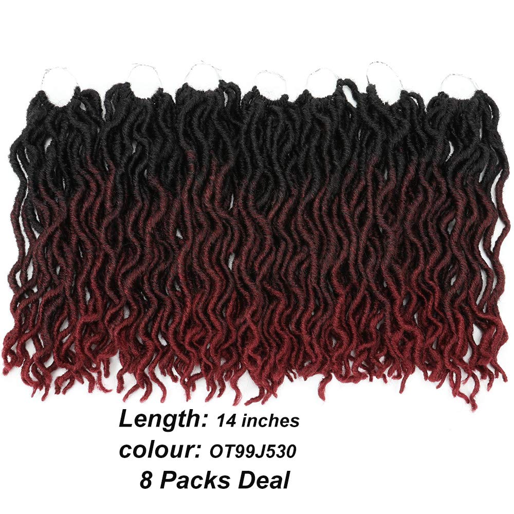 Eliza Wavy Gypsy Ombre Crochet Hair - 8Packs/Lot Goddess Locs Synthetic Fiber Faux Locs African Roots Dreadlocs Synthetic Braiding Hair Extensions for Black Women (14",8pack,OT99J)
