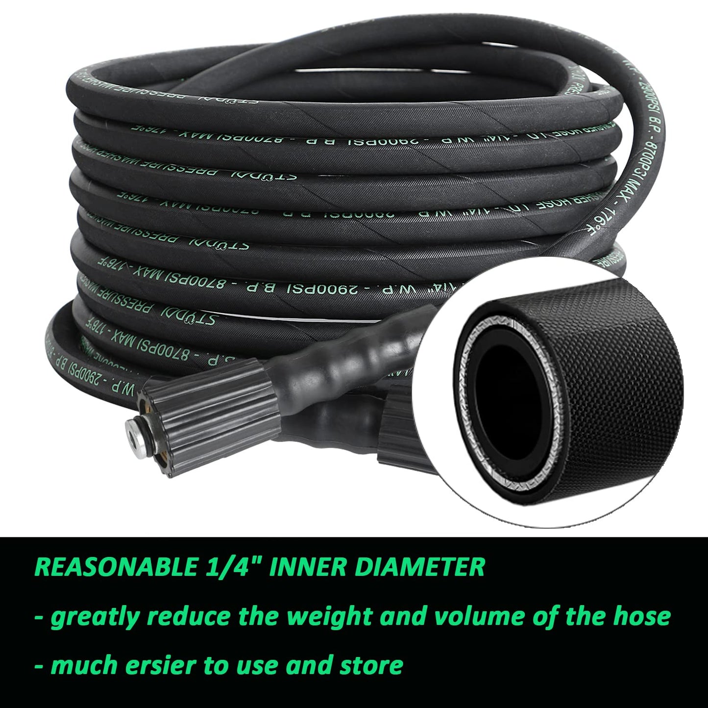 STYDDI 50FT Pressure Washer Extension Hose with Coupler for Sun Joe SPX Series, Kink Free, 2900 PSI X 1/4", Heavy Duty Steel Braided and Rubber Power Washer Hose with M22-15mm for SPX-25HD and Others