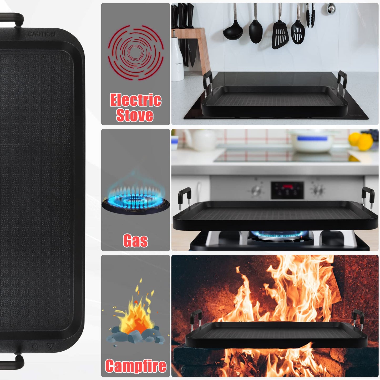 CukAid Stove Top Flat Griddle, 2 Burner Grill Pan for Glass Stove, Aluminum Pancake Griddle, Non-Stick for Gas Grill, Double Burner for Camping/Indoor