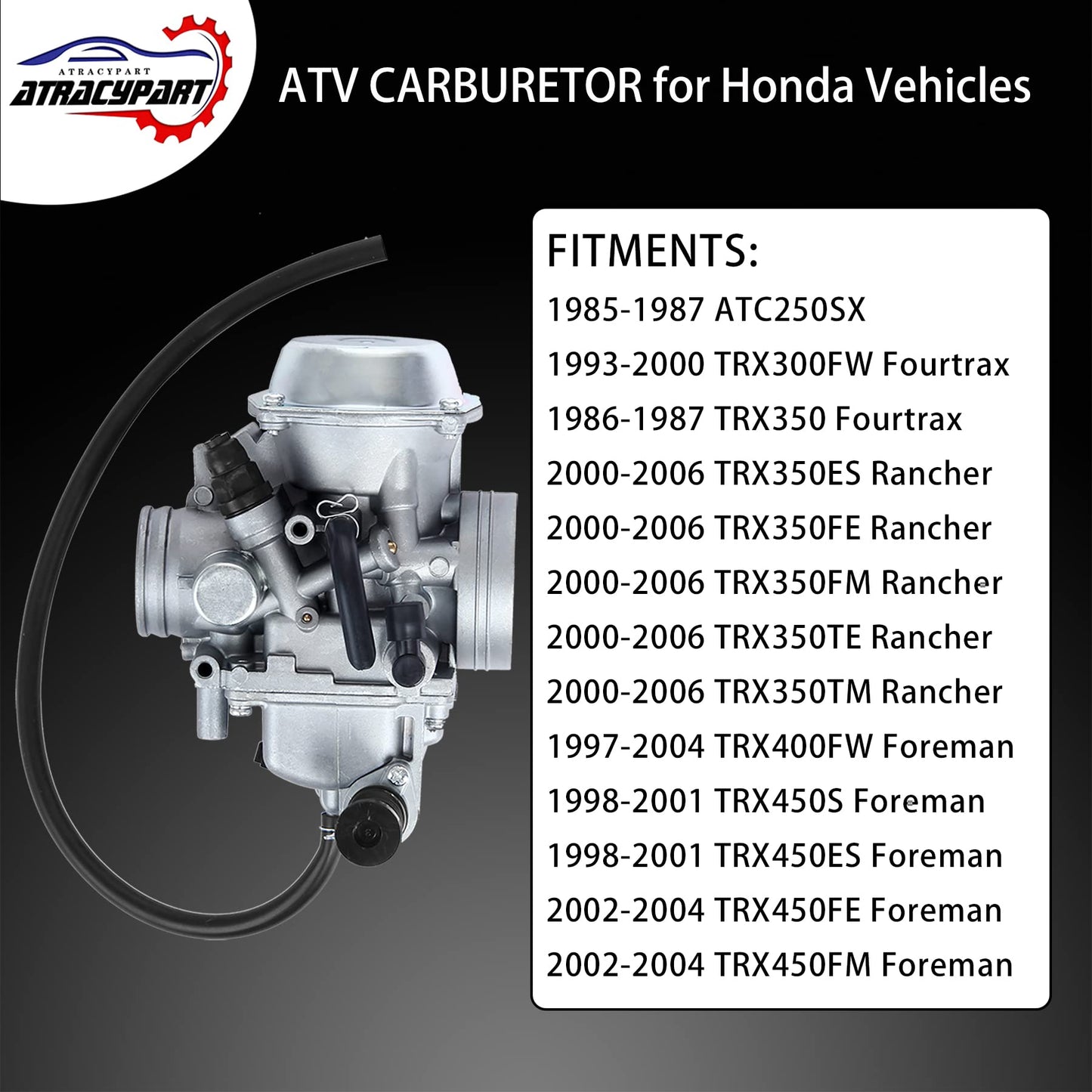 Carburetor for 1993-2000 Honda TRX300FW Fourtrax 300, 1986-1987 TRX350 Fourtrax, 2000-2006 Rancher 350 TRX350ES/FE/FM/TE/TM, 1997-2004 Foreman 400 TRX400FE/FM/S/ES/FW
