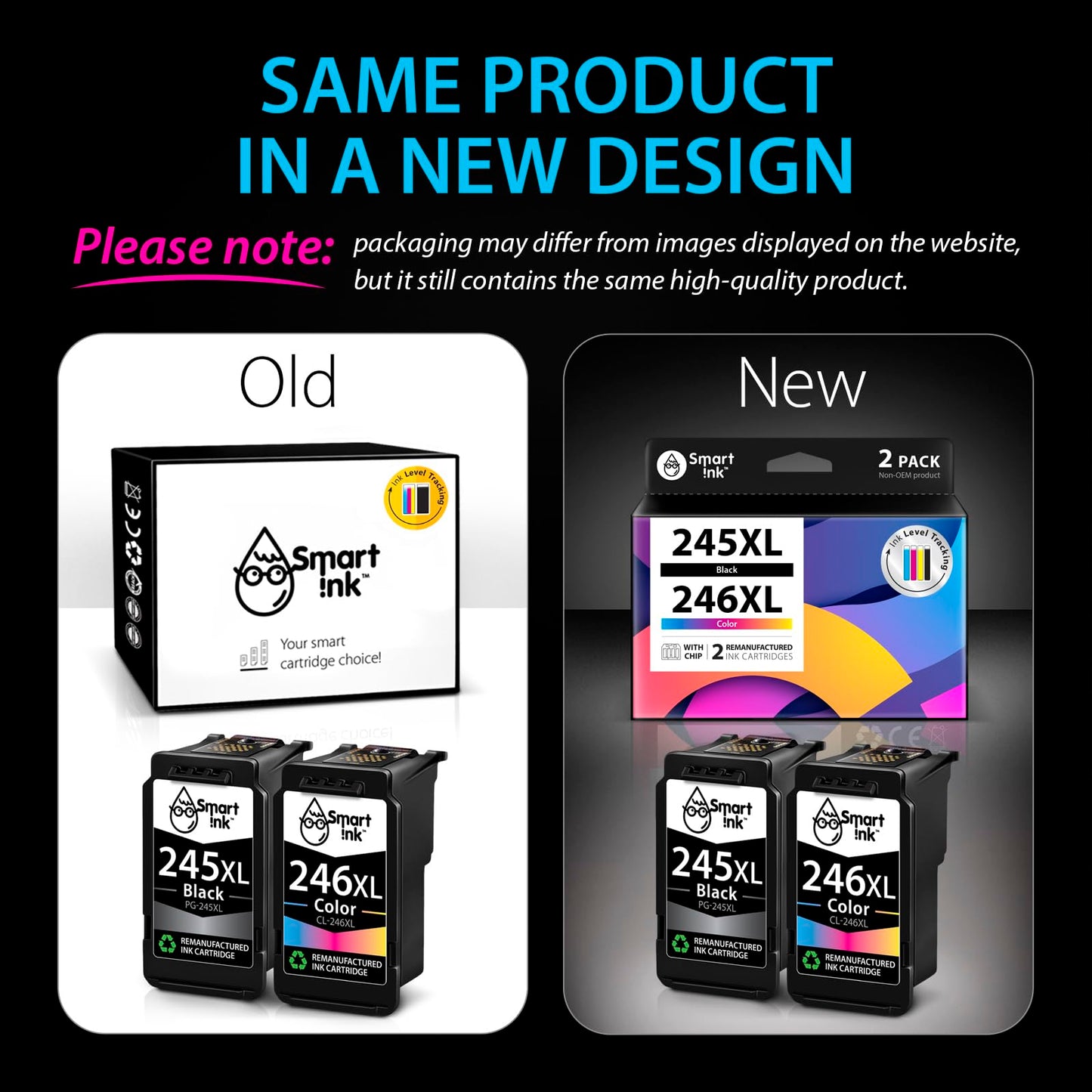 Smart Ink Remanufactured Ink Cartridge Replacement for Canon PG-245 XL CL-246 XL PG-243 CL-244 245XL 246XL (BK & Color Combo Pack) to use with Pixma MG2520 MG2522 MG2525 MG2920 MG3020 TS202 TS3120