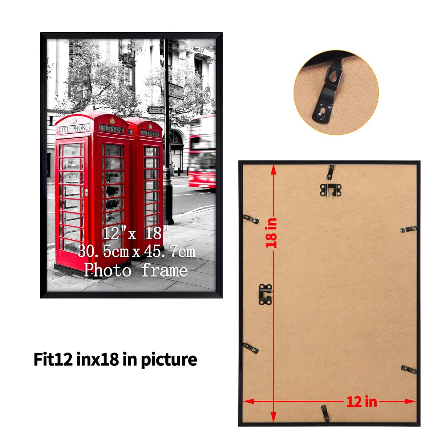 Giftgarden 12x18 Picture Frames Black Poster Frame Set for 12 x 18 Photograph, Wall Mounting, Set of 7