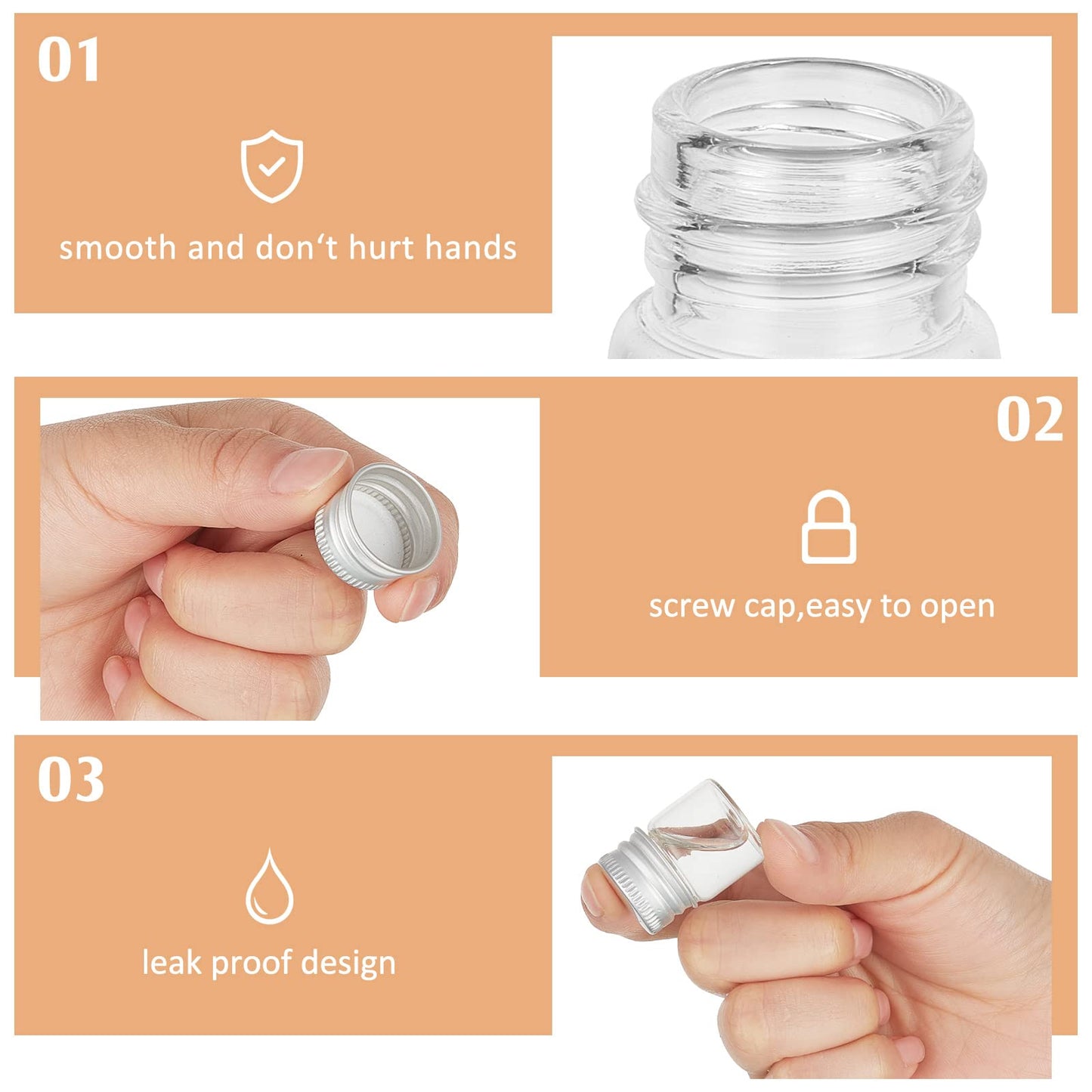 Tessco 100 Pcs 5 ml Mini Glass Bottles with Screw Caps Tiny Jars Empty Glass Vials with Aluminum Lids Small Powder Container for Cosmetic Sample Essential Oil Specimen DIY Craft Storage, 2.2 x 3 cm