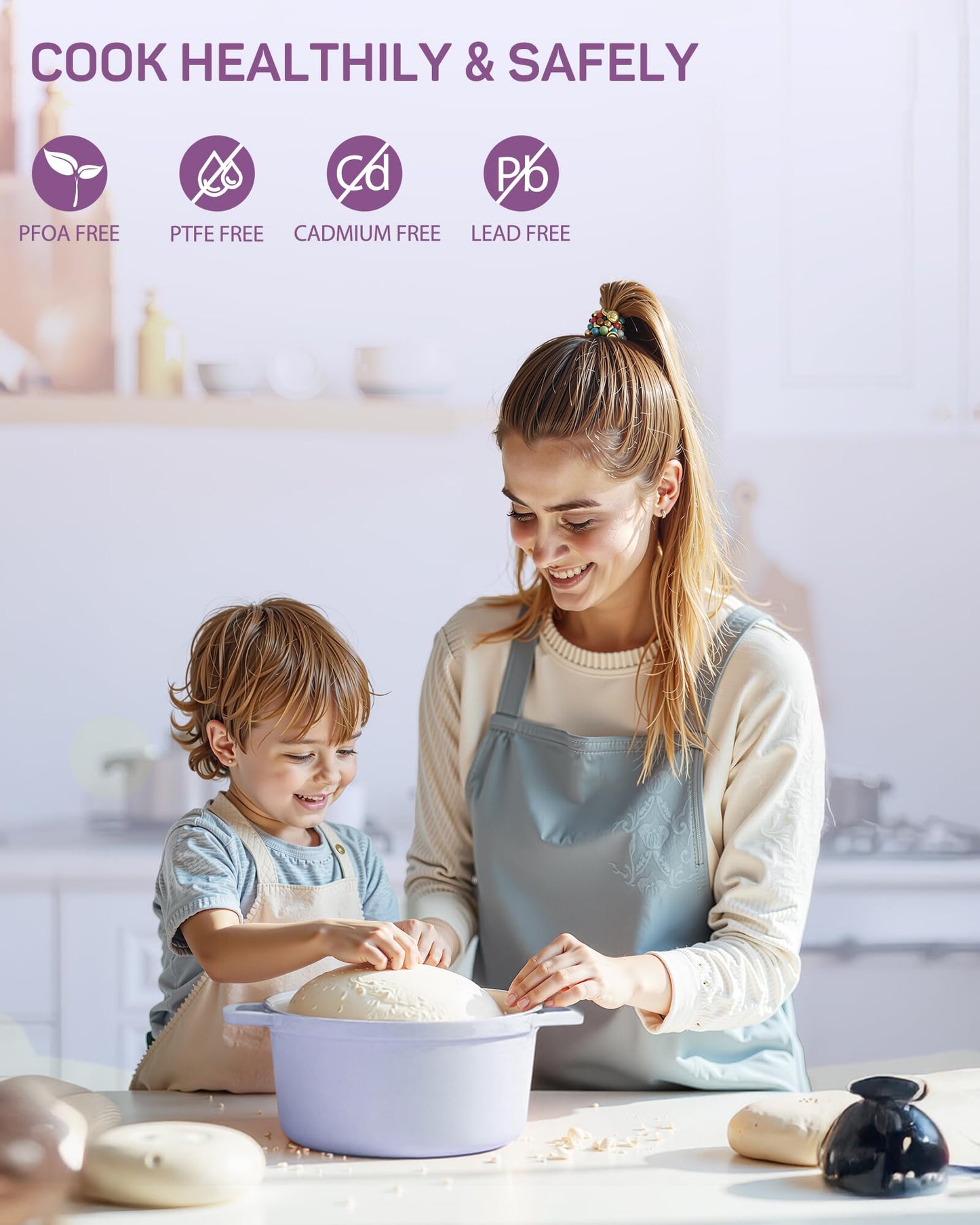 Ciwete Enameled Cast Iron Dutch Oven – 6 Quart Pot with Lid & Potholders – Heavy-Duty Cookware for Bread Baking, Braising, Stews & Roasting – Oven & Stovetop Safe up to 500°F – Purple