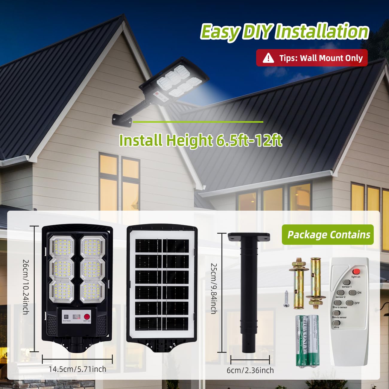 Solar Street Lights Outdoor, Solar Flood Light Outside Waterproof, 8500K Motion Sensor Parking Lighting Dusk to Dawn with Remote Control Security Lamp for Yard Patio