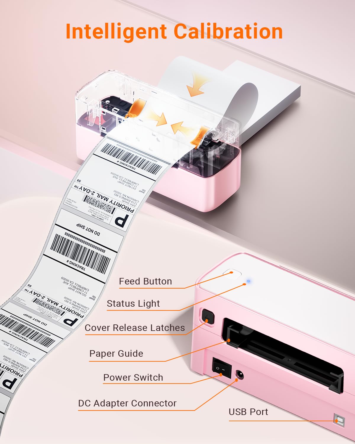 Bluetooth Thermal Label Printer Pink, Wireless Shipping Label Printer 4x6 for Small Business & Shipping Package, Desktop Label Printer, Compatible with macOS, Canada Post, Amazon, Shopify, Etsy