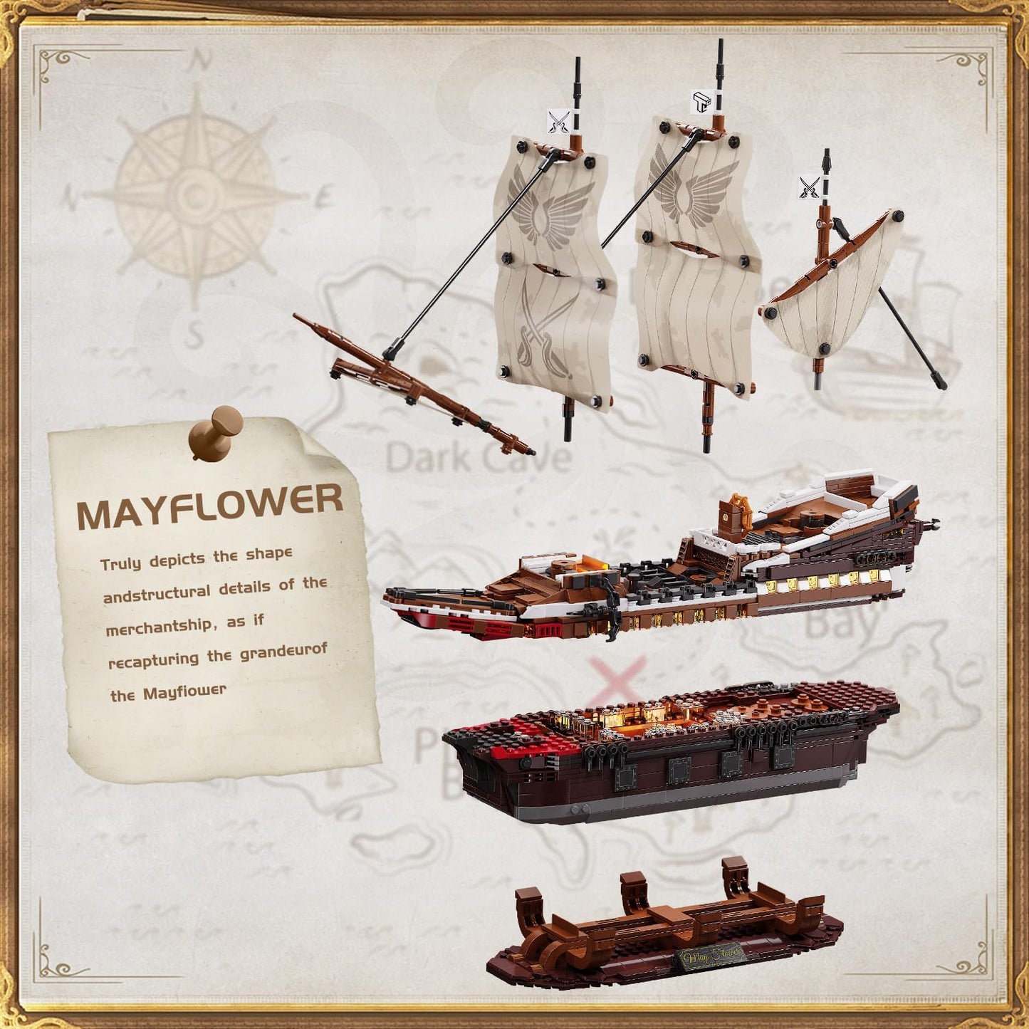TYCOLE Pirate Ship Building Set with Lights - Mayflower Ship Model Toy.Great home&office decoration for pirates fans,Idea choice for adults and boys aged 8-14 as birthday, Christmas gifts(2076PCS)