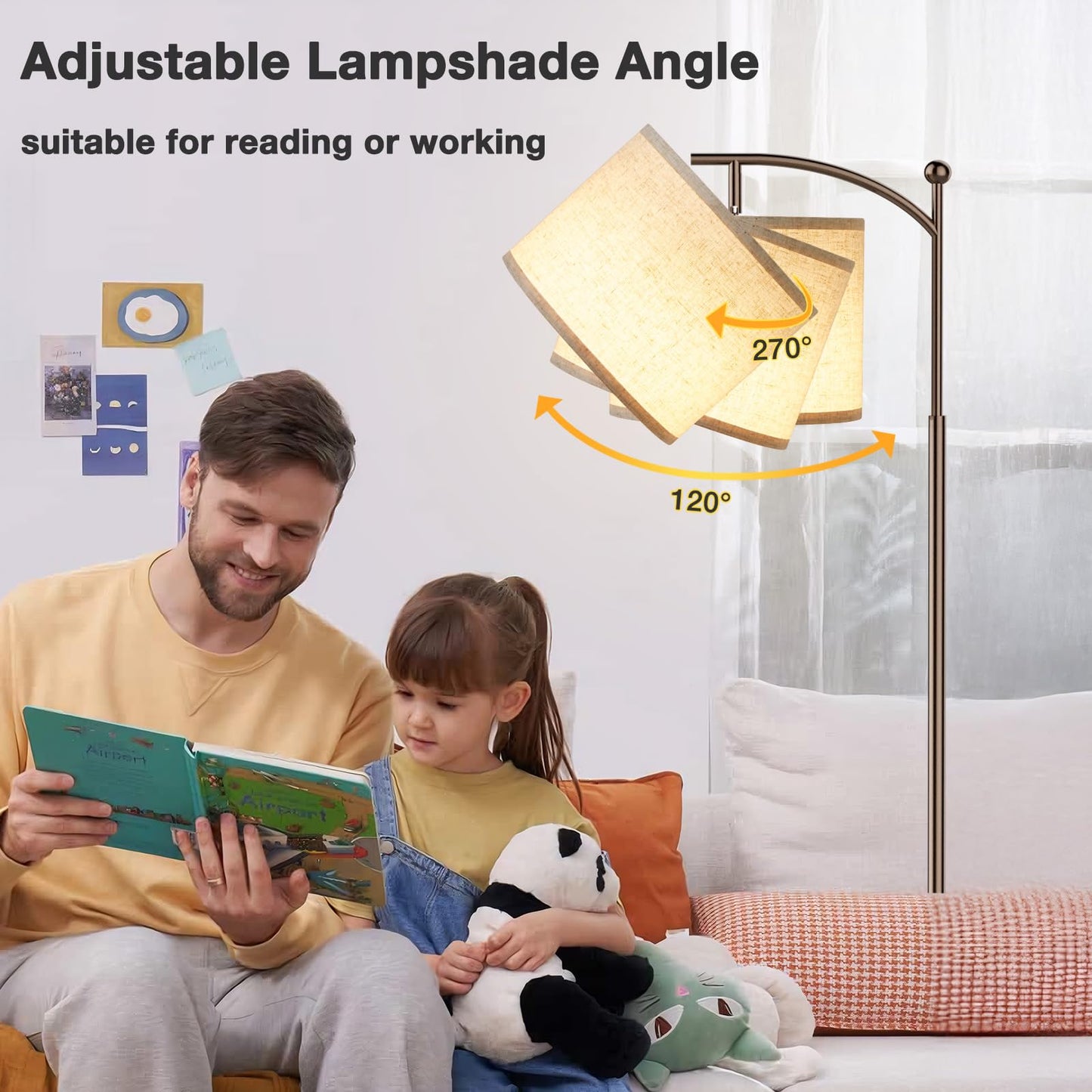 Ambimall 60" Floor Lamp with 3 Color Temperatures LED Bulb, Rotating Lamp Head, Foot Switch, Easy to Install, 9W Bulb Included, Modern Floor Lamp for Living Room, Bedroom, Study Room, Nursery (Brown)
