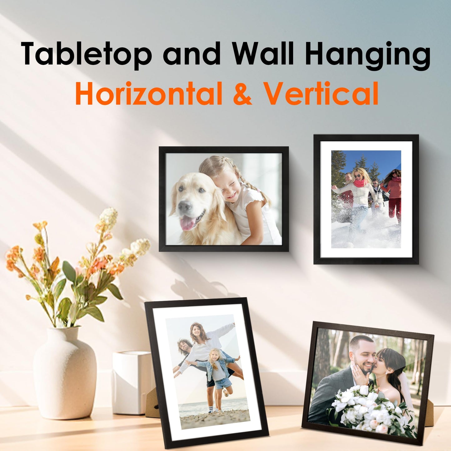FIXSMITH 8x10 Picture Frame Set of 10, Photo Frame Bulk with HD Plexiglass, Display Pictures 5x7 with Mat or 8x10 Without Mat Multi Picture Frames Collage for Tabletop or Wall Display, Black