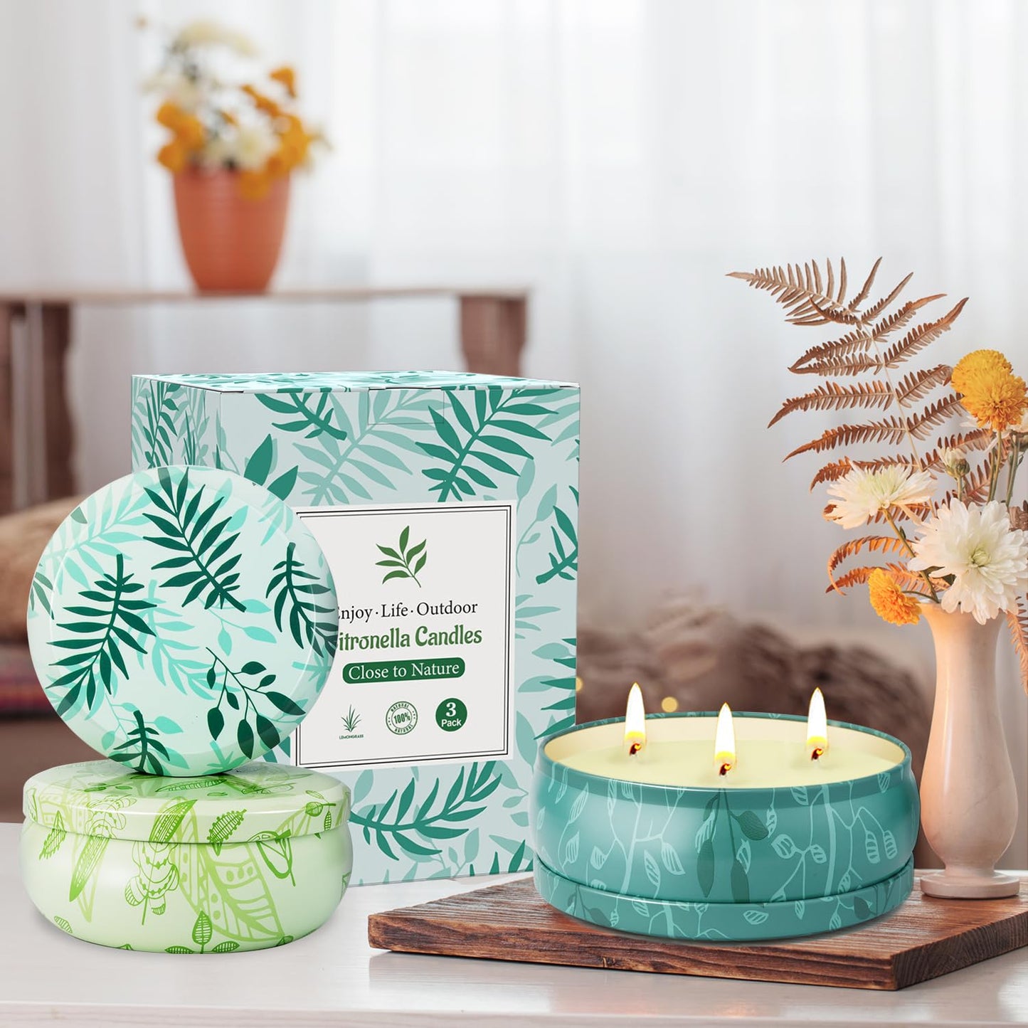 Citronella Candles Outdoor Indoor, Large Citronella Candles for Patio, 3 Pack 12oz Summer Candle Bulk for Home Scented Garden Yard Balcony Camping Party Decorative, 210 Hours Long Burning, 3 Wick