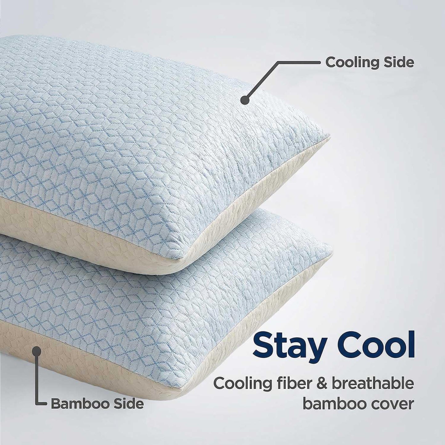 Faux-Goose Down Pillows Standard/Queen Size Set of 2, Cooling Soft Fluffy Pillows with Zippered Removable Cover(Rayon Drived from Bamboo Fabric) for Side Back Stomach Sleepers