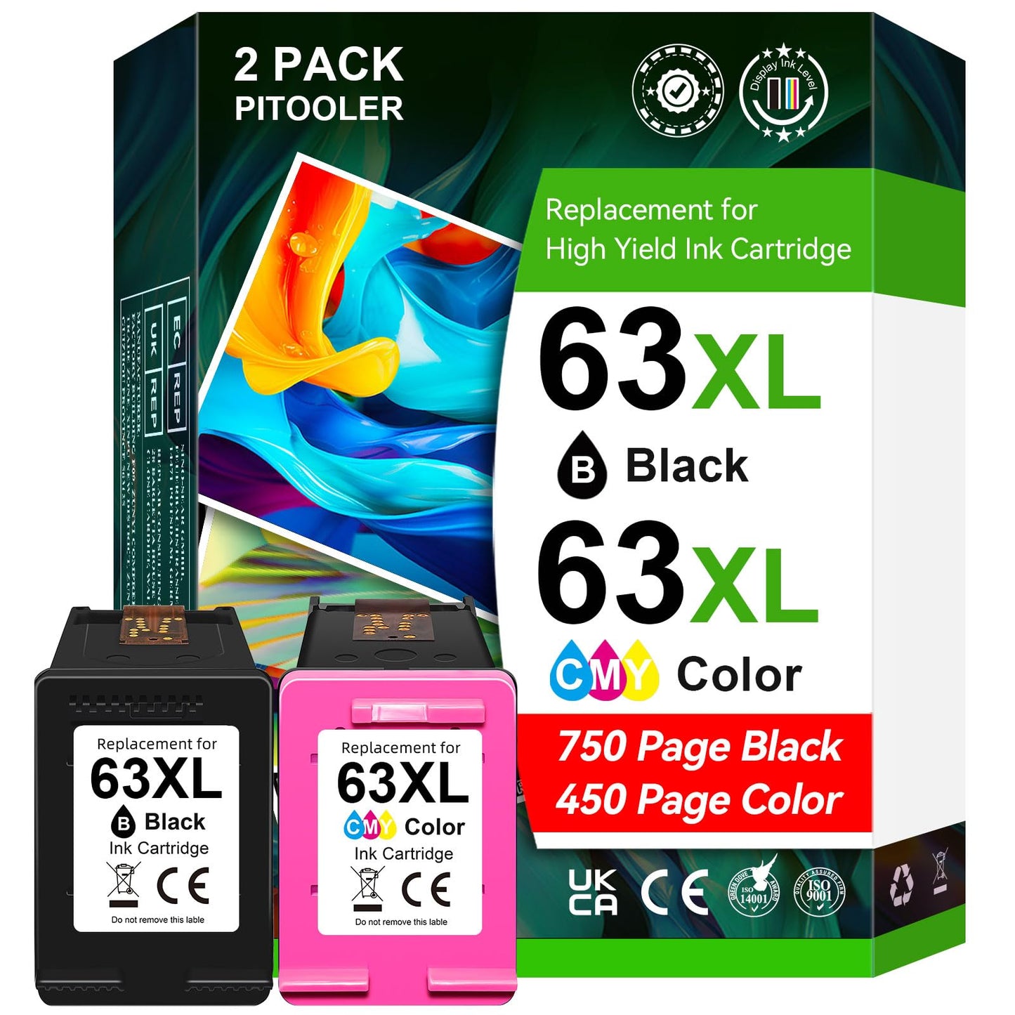 63XL Ink Cartridge Black/Colour Compatible for HP 63 Ink Cartridges Compatible for Envy 4520 4522 3634 OfficeJet 3830 4650 5252 5258 5260 DeskJet 3636 1111 3630 Printer