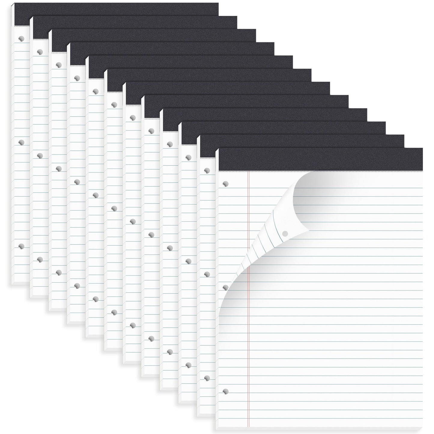 HAUTOCO 12 Pack Legal Pads 8.5 x 11 White Wide Ruled Notepads Perforated Writing Pads, 30 Sheets Per Notepad, 3-Hole Punched Lined Paper, Writing Note Pads for School, Home, Office, Business