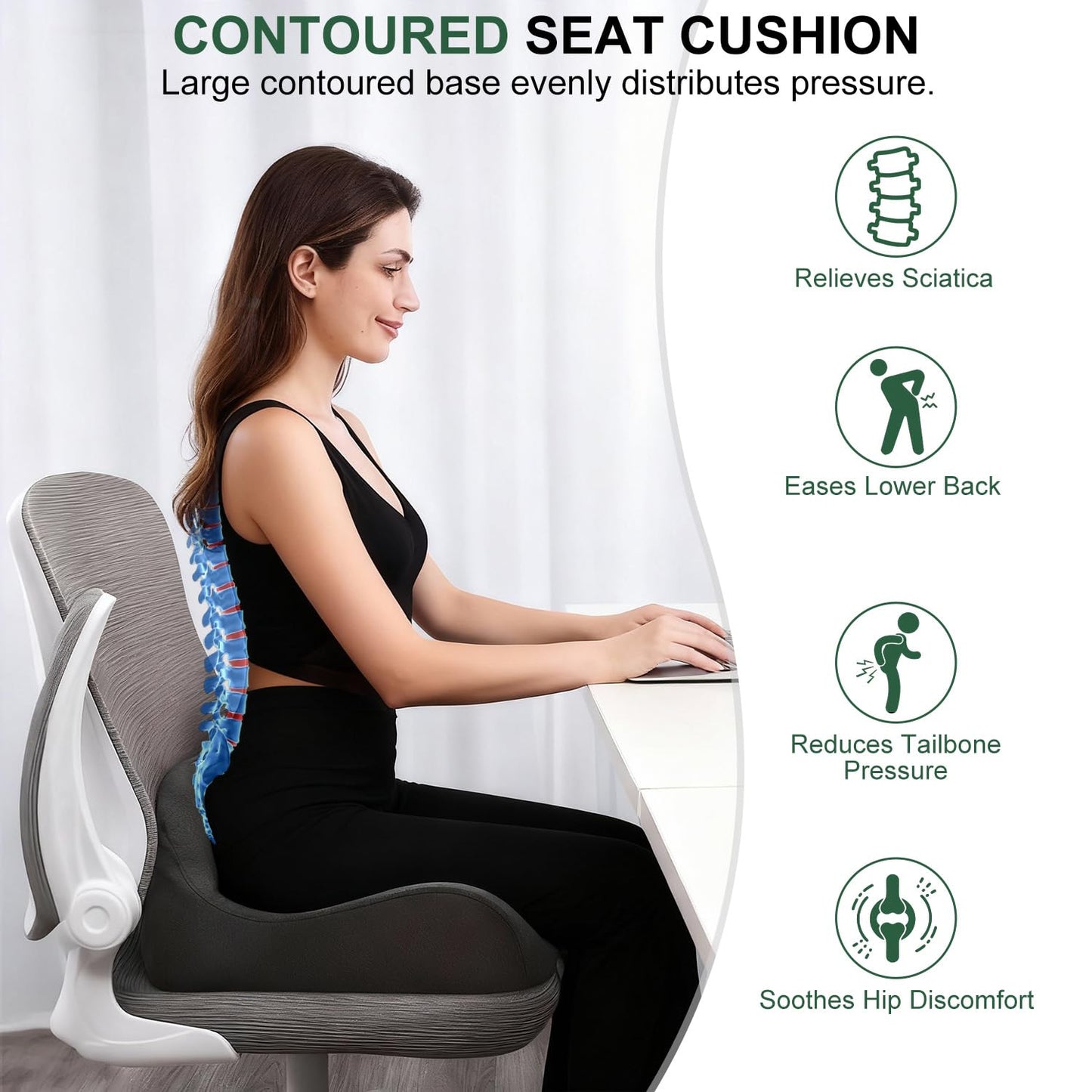 Seat Cushion, Large Size Office Chair Cushion for Work Home Driving, Memory Foam Sciatica Pressure Relief, Office Chair Cushion for Wheelchair Car, Best Gifts for Senior Women Men