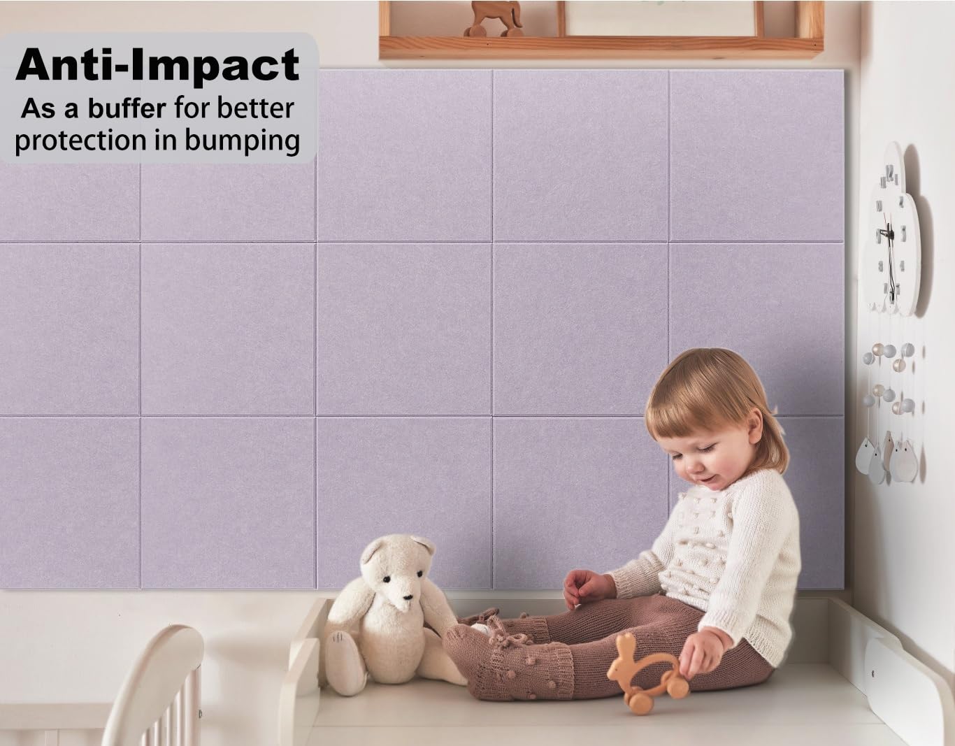 G Gamit Felt Wall Tiles Bulletin Board Large Cork Board Alternative 6 Pack 11.81”x11.81”x0.47” Felt Pin Board Tack Board with Safe Removable Adhesive Tabs for Home Office School 36x24 (Light Purple)