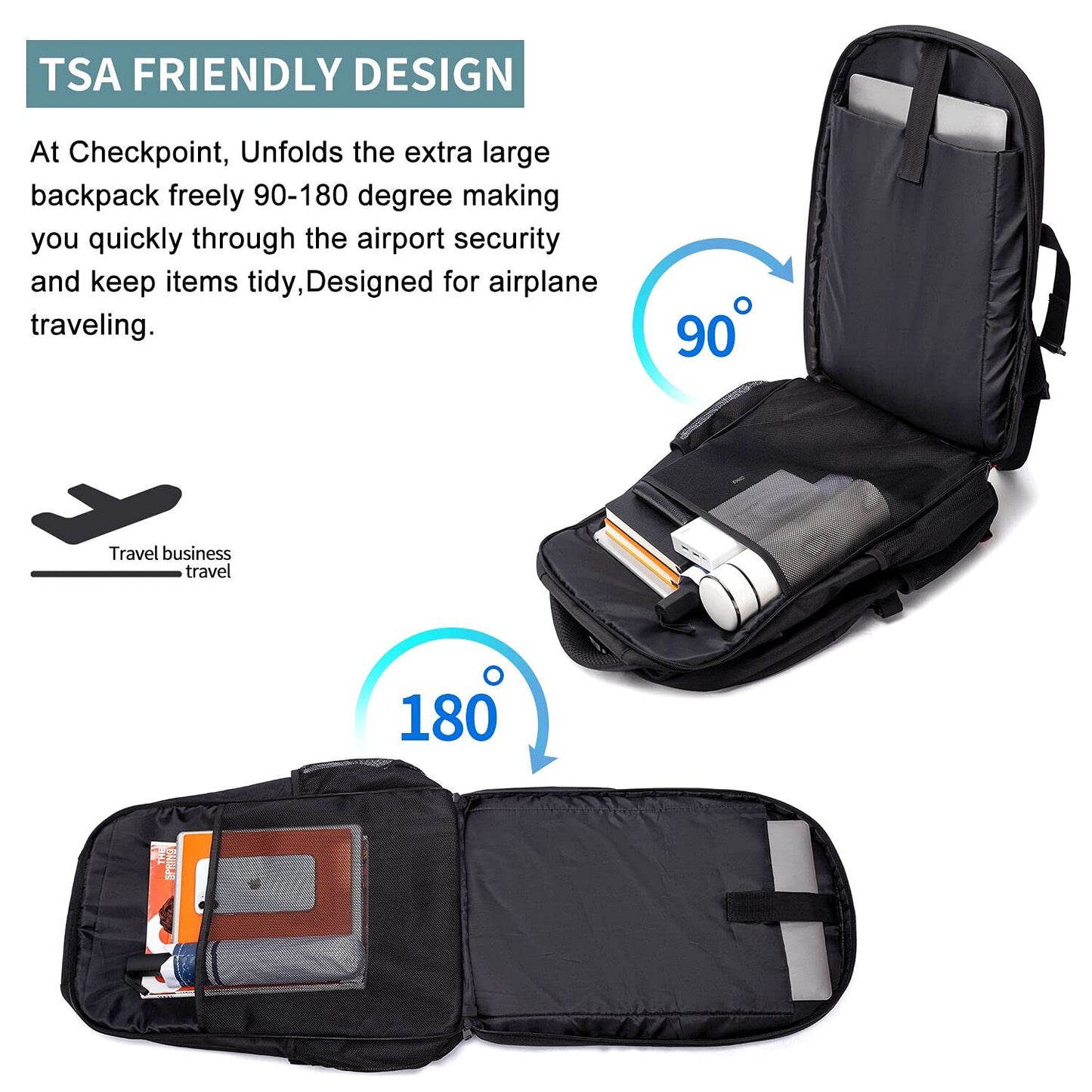 Extra Large Travel Laptop Backpack 50L,Lunch Backpack Business Work Backpack for Men Women with USB Charging Port,Water Resistant TSA Friendly Big 17.3 inch Computer Bag College School Bookbags Black
