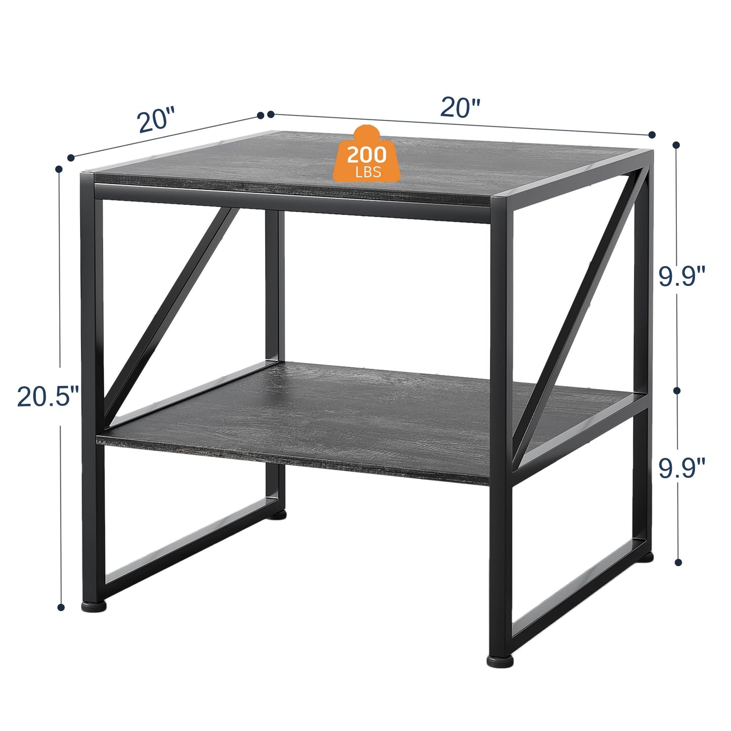 2-Tier Large Priner Stand with Storage Shelf, 20"×20" Under Desk Printer Table for Home Office, End Table for Living Room, Heavy Duty Storage Rack for Scanner Fax Heat Press, Grey Oak
