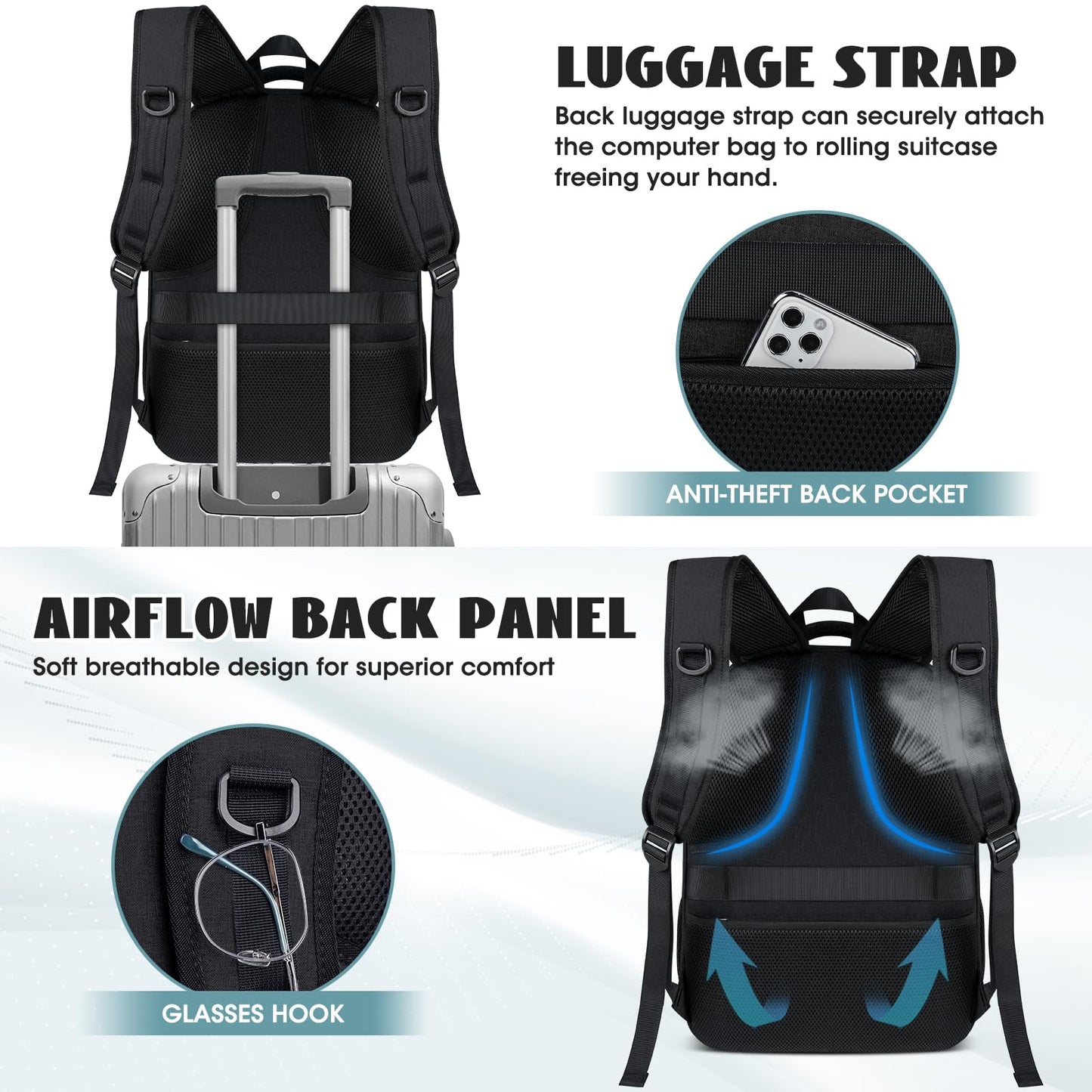 Travel Laptop Backpack, 17.3 Inch Extra Large Laptop Backpack with USB Charging Port 45L Travel Backpack for Men Women Water Resistant Computer Backpack for College School Work Business, Blcak