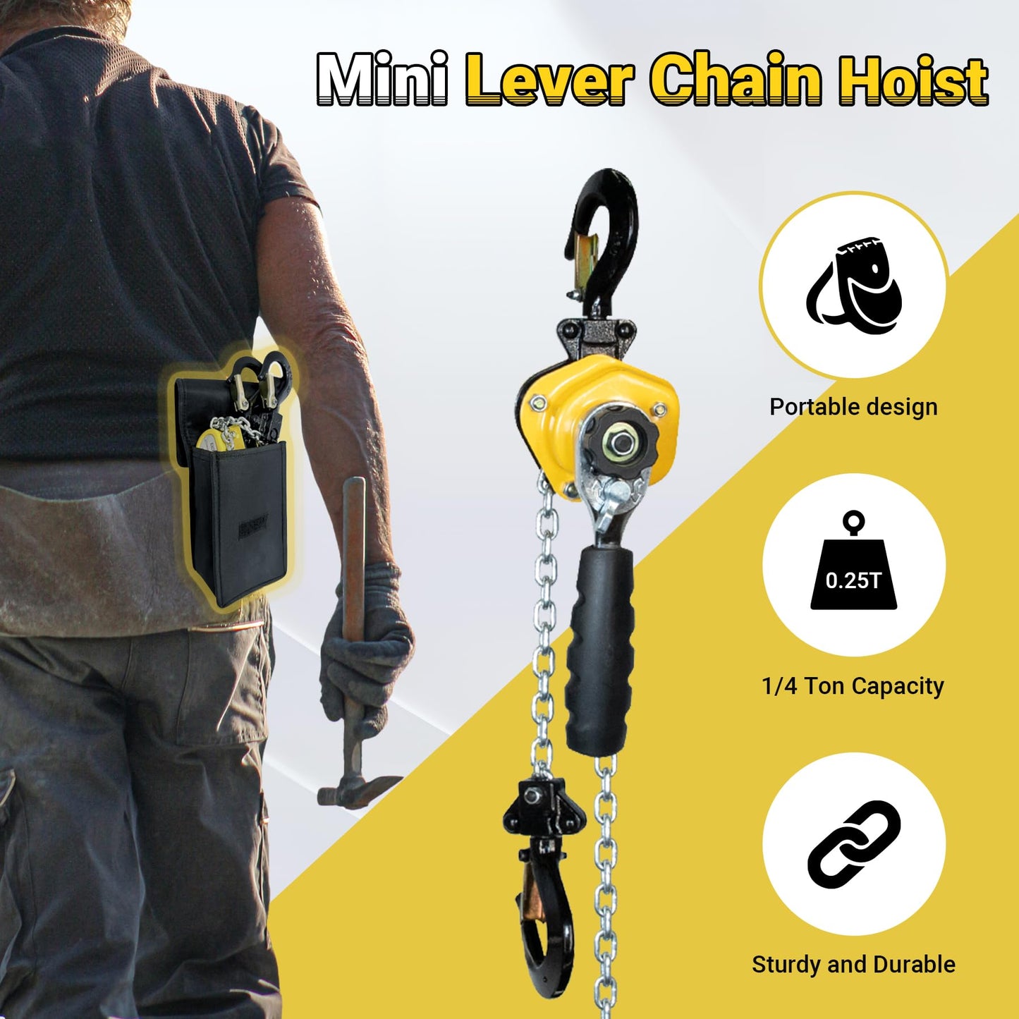 Toriexon 550LBS Manual Lever Chain Hoist Mini Puller 1/4 Ton Capacity Portable Chain Come Along 5 Feet Lift G80 Chain Ratchet Lever Hoist with Hook