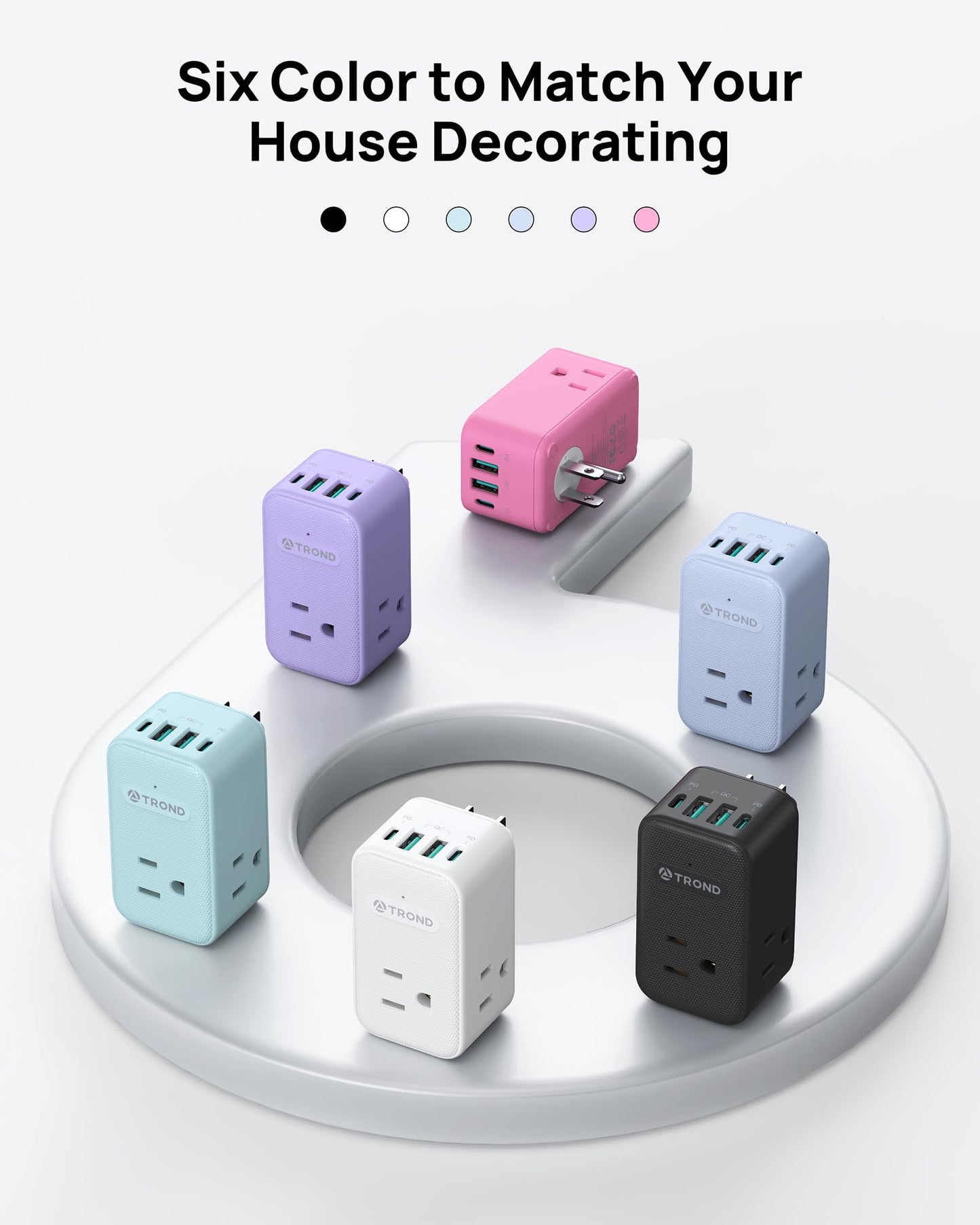 TROND 360° Rotating Multi Plug Outlet Extender, 2 PD 20W USB C Fast Charging Station, Small Power Splitter with 3 Way Sided Wall Socket Adapter for Home Office Dorm Room Cruise Travel Essentials