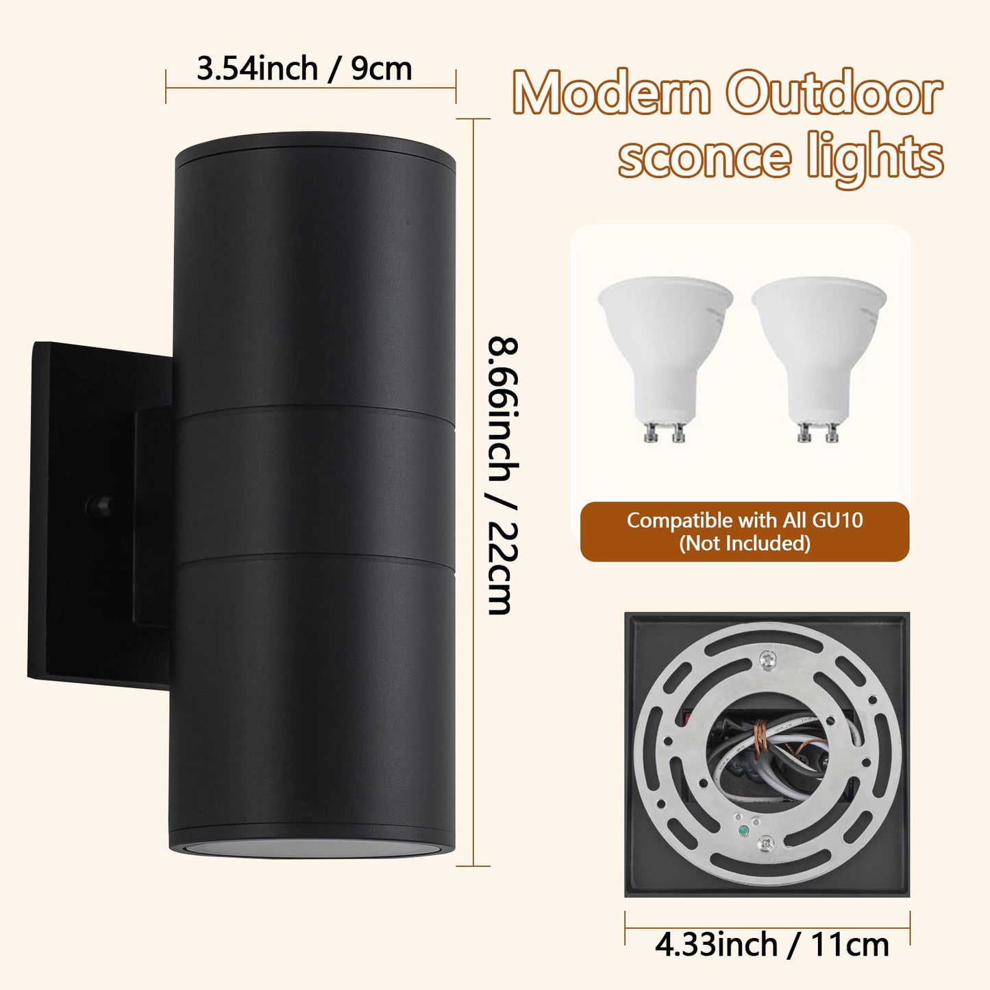 4 Pack 8.66 inch Modern Exterior Light Fixtures Outdoor Wall Light Porch Light Fixture,Modern Exterior Light Fixture, Anti-Rust Outdoor Sconce for Front House,Black Up and Down Lights Outdoor.