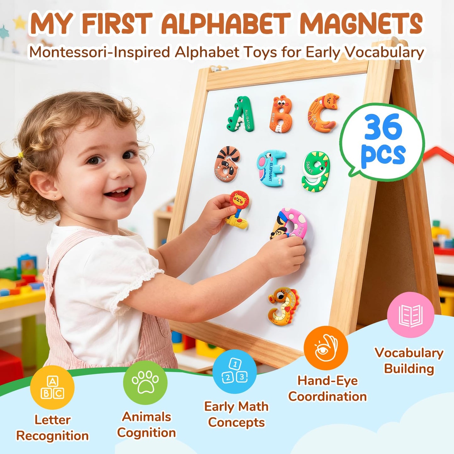 JoyCat Magnetic Letters and Numbers Fridge Magnets, Soft PVC Learning Refrigerator Toy Set for Kids & Toddlers, 26 Animal Alphabet Letters and 0-9 Numbers, Birthday Gift for Baby Boys and Girls