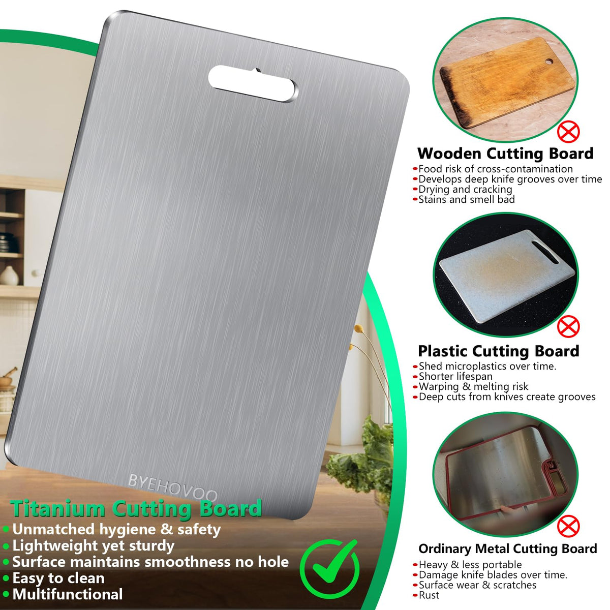 Titanium Cutting Boards for Kitchen [Set of 3], Double Sided Pure Titanium Cutting Board | Easy to Clean | Dishwasher Safe | Food-Grade Raw & Cooked Foods or Outdoor Camping Chopping Board