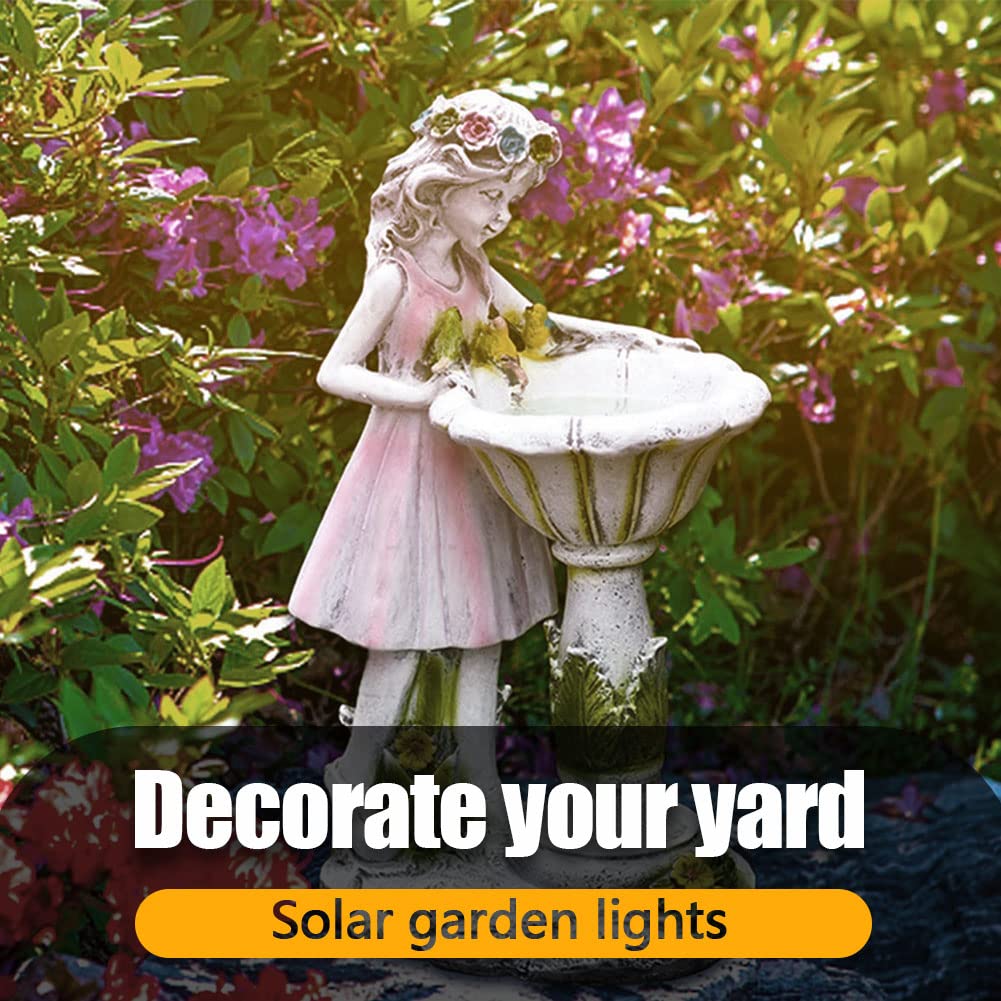Fairy Garden Statue Outdoor Decoration, Waterproof Resin Solar Light Garden Angel Statue, Garden Art Sculpture Decoration for Patio Lawn Porch