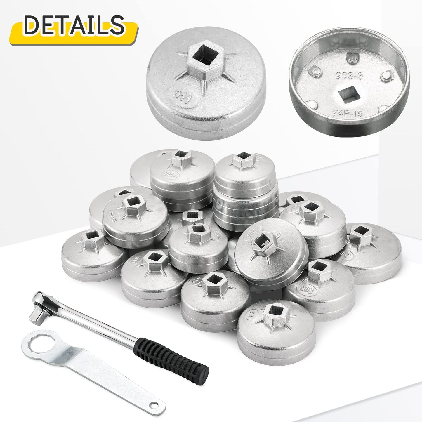 Acymner 23PCS Oil Filter Removal Tool, Oil Filter Removal Cap Wrench Socket Tool Set 1/2" Automotive Garage Tool