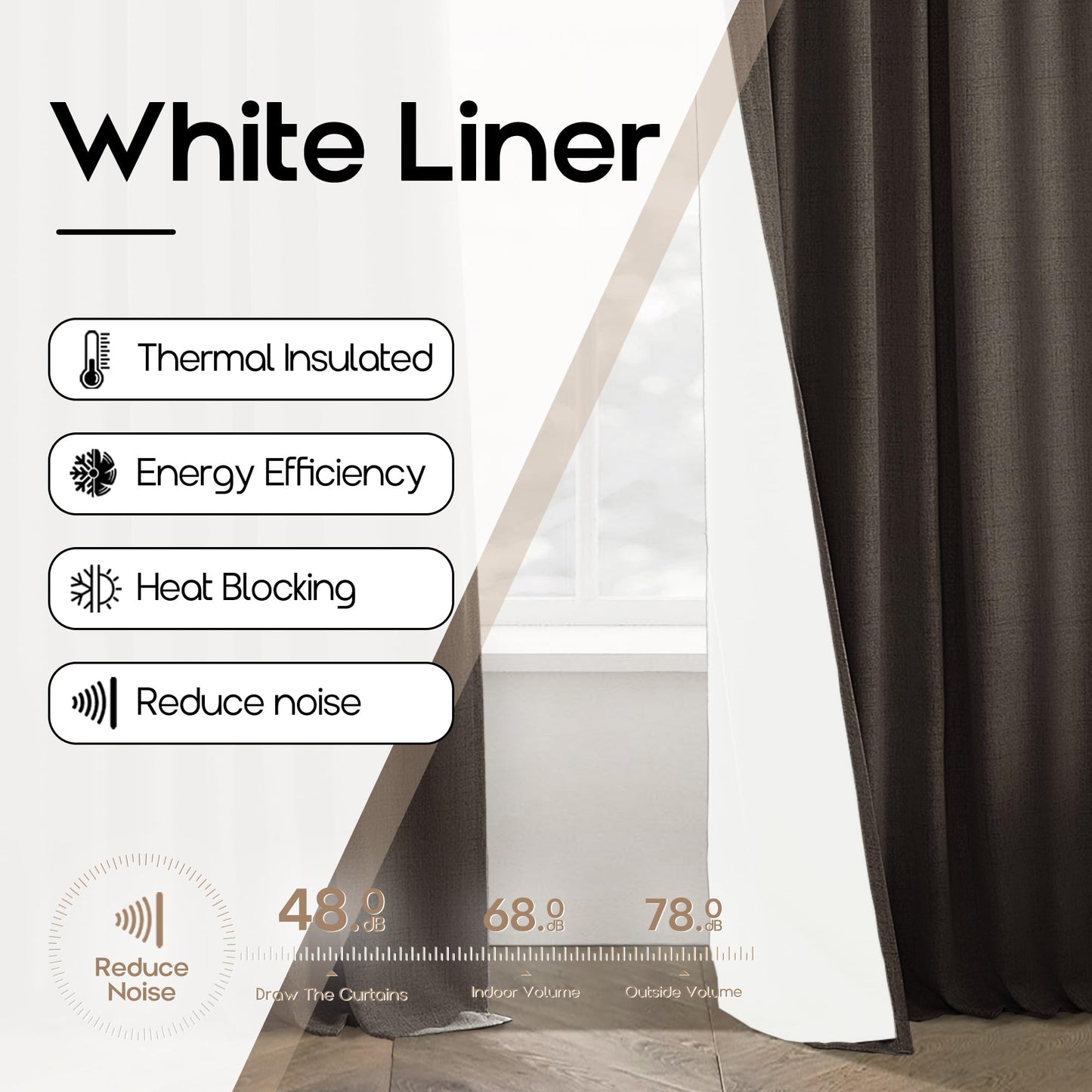 SHINELAND Brown Linen Curtains 96 Inch Long 2 Panels Black Out Curtain for Bedroom Living Room Dining 100% Blackout Room Darkening Dark Curtains Back Tab with Insulated Liners, Dark Brown