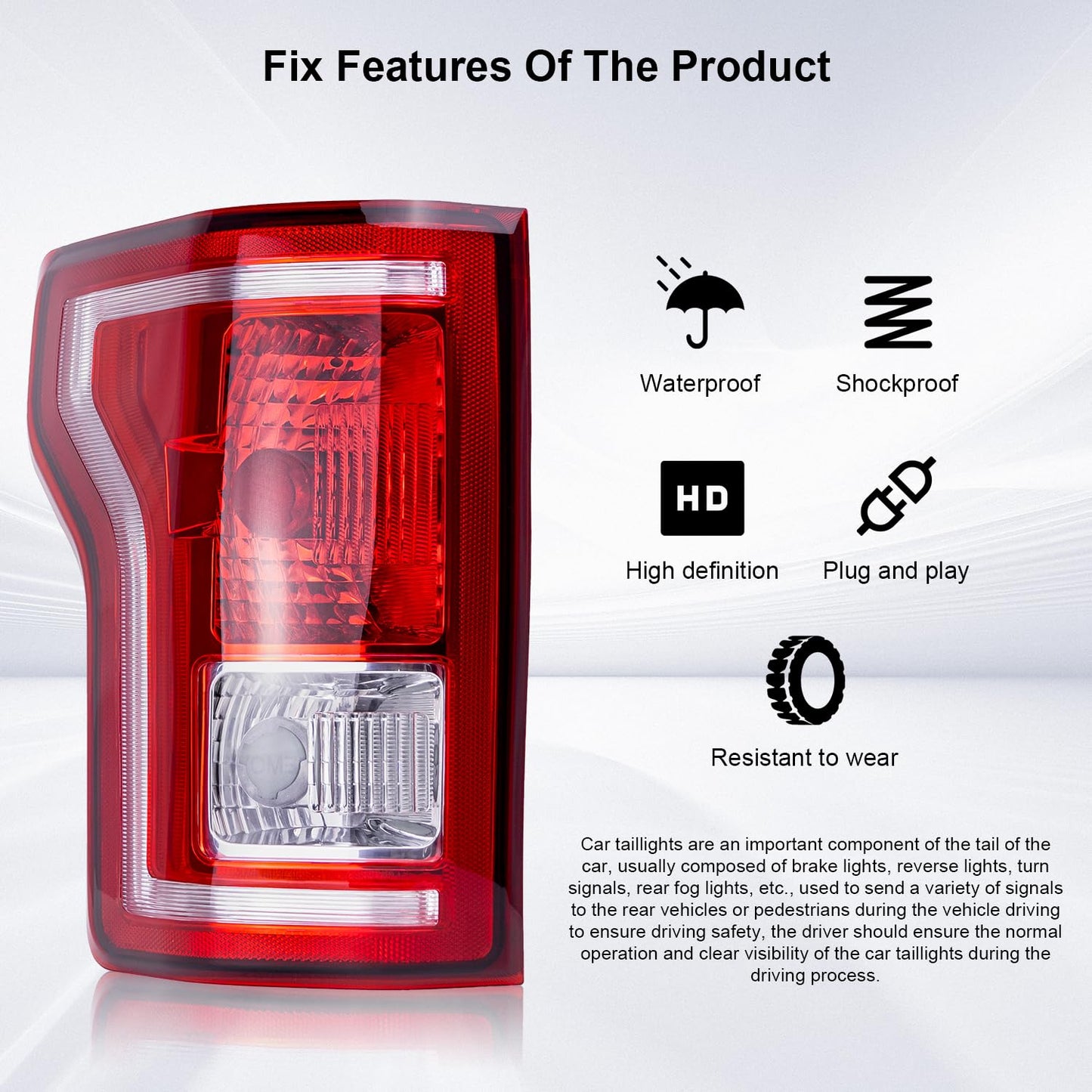 wzrasmiles Left Driver Side Rear Tail Light Assembly Compatible With Ford F-150 2015 2016 2017 Rear Tail Light Assembly Taillight Rear Brake Lamp Without Halogen Bulbs FL3Z13405A-PFM, FO2800239