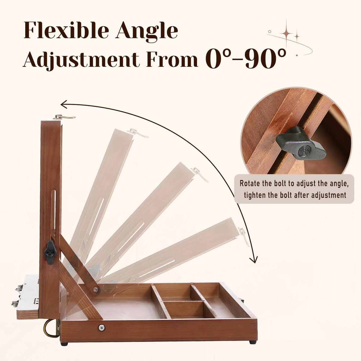 TYYIHUA A3 Tabletop Easel with Page Clips and Strap, Adjustable from 0° to 90, Portable Desktop Art Easel for Paingting for Indoor Outdoor, Wooden Drawing Board for Sketching, Book