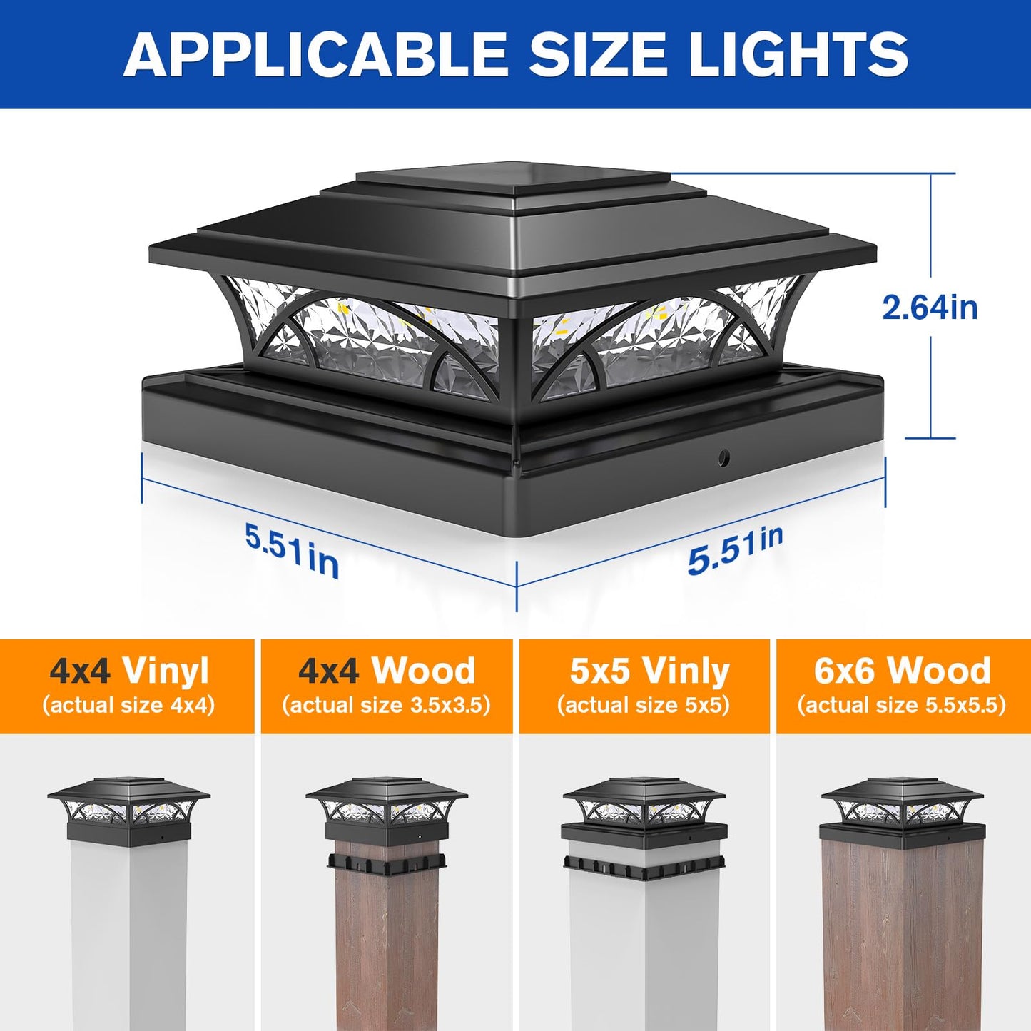 APONUO Solar Post Cap Lights,Fence Post Solar Lights,2-Mode Solar Post Lights Outdoor Waterproof Garden Patio Yard Lights for Fence Deck 4x4 5x5 6x6,Auto On/Off,Easy to Instal,Black 6 Pack